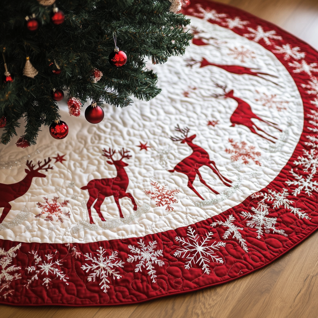 Fireside Fables Christmas Quilted Tree Skirt Warm And Cozy Holiday Decor Christmas Tree Decor