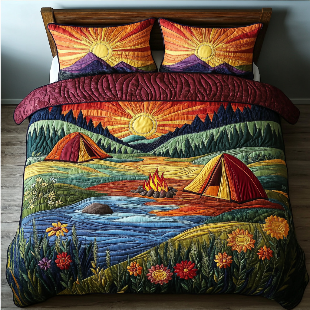 Fireside Glow Quilted Bedding Set Bedroom Decor Ideas Camping Gifts For Boyfriend