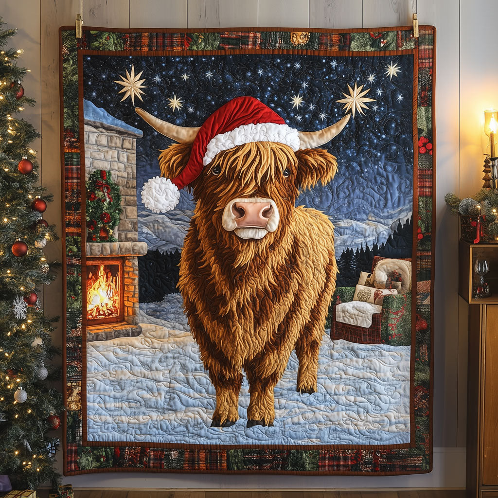 Fireside Highland Cow Quilt Soft Quilt Blanket Gift for Comfortable Nights