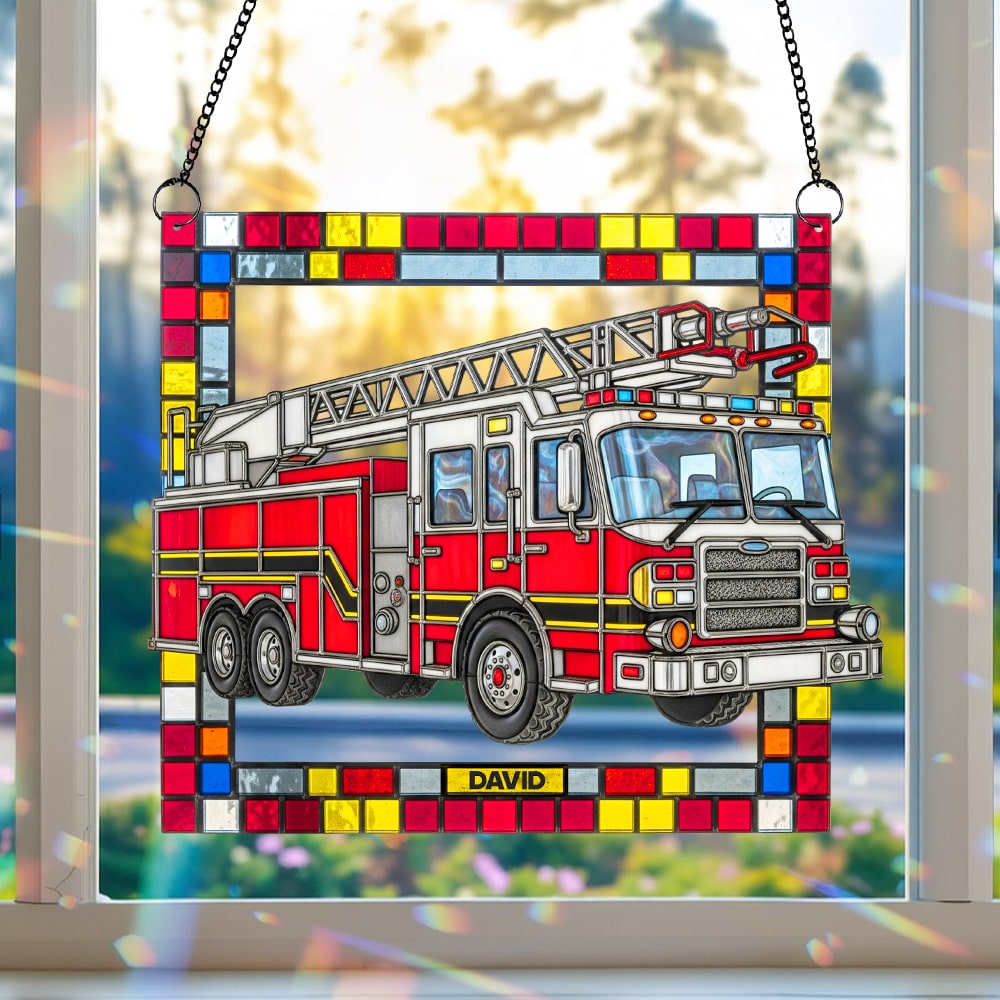 Firetruck Window Hanging Suncatcher Ornament Personalized Gifts For Firefighters - Cute Christmas Tree Gift Idea Firetruck Window Hanging Suncatcher Ornament Personalized Gifts For Firefighters - Cute Christmas Tree Gift Idea