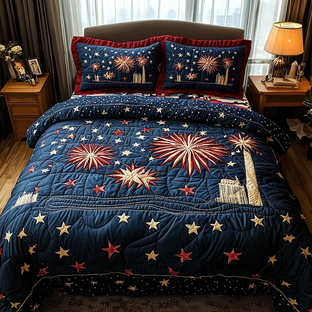 Firework Glory Quilted Bedding Set Patriotic Bedroom Ideas Gifts For The Family Christmas