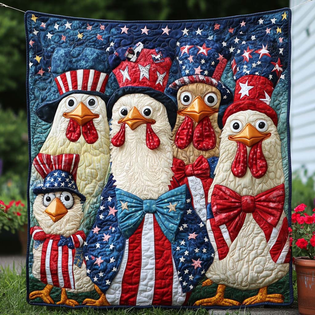 Firework Hen Family Quilted Blanket Bed Christmas Decor Birthday Present For A Farmer