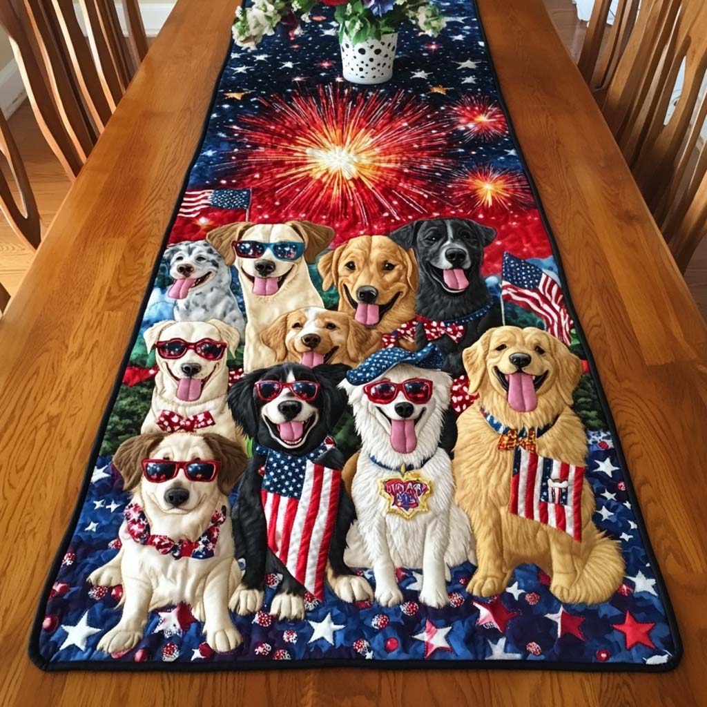 Fireworks Pack Quilted Table Runner Elegant Holiday Table Runners Patriotic Gifts For Him