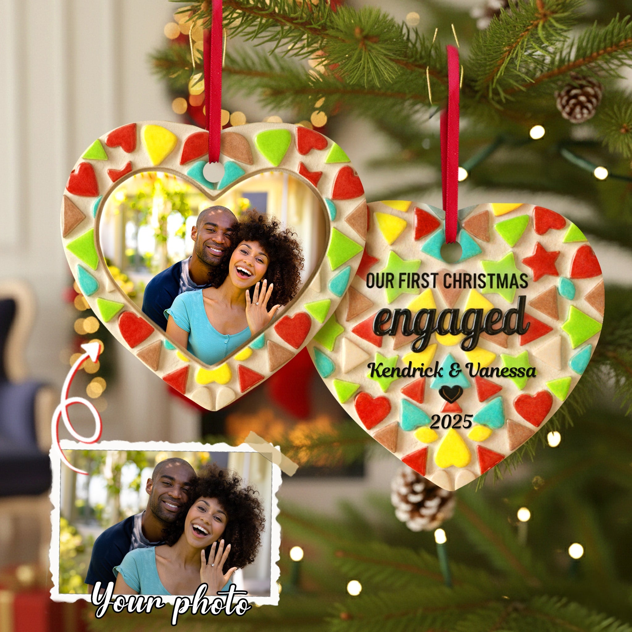 First Christmas Engaged Ornament, Personalized Gifts For Couple - Cute Christmas Tree Gift Idea First Christmas Engaged Ornament, Personalized Gifts For Couple - Cute Christmas Tree Gift Idea