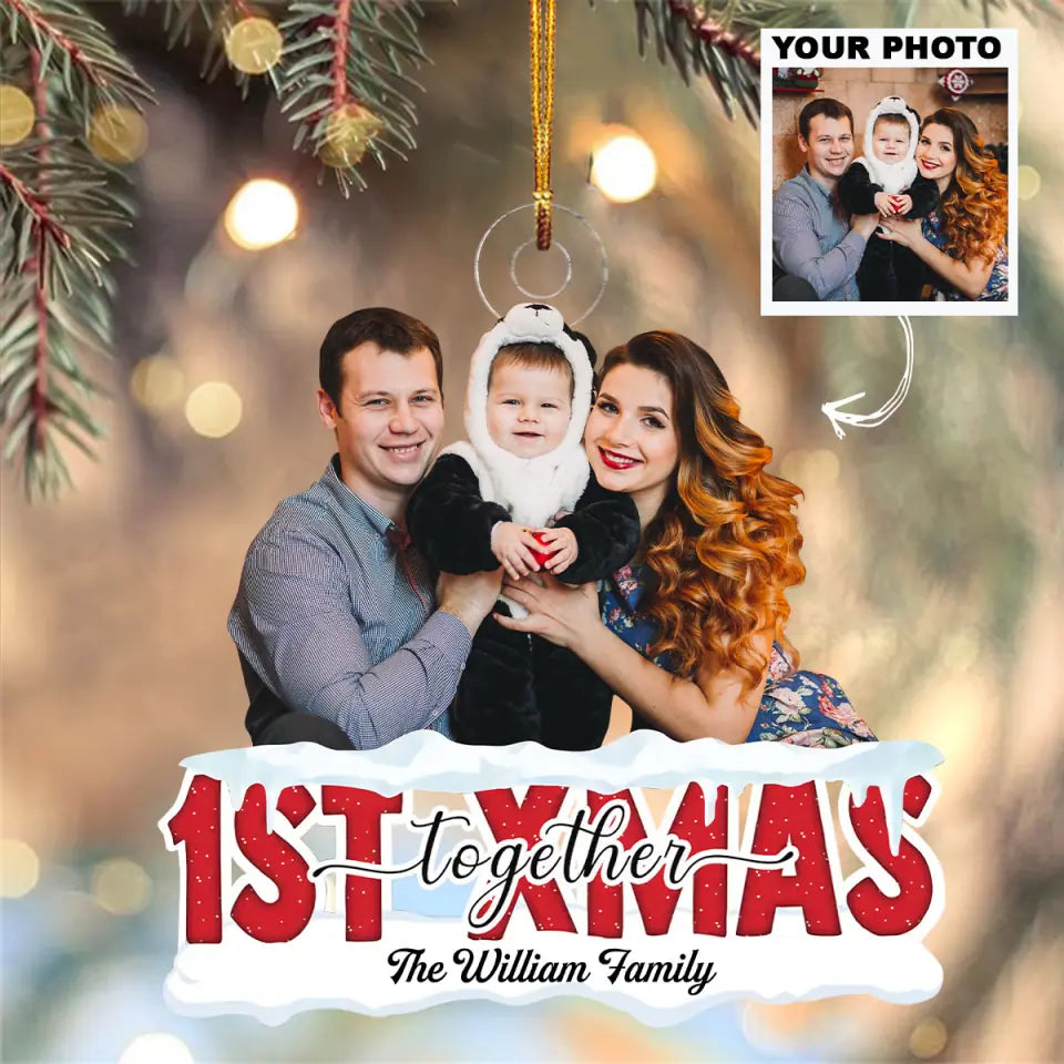 First Christmas Together Personalized Custom Photo Mica Ornament Christmas Gift For Family