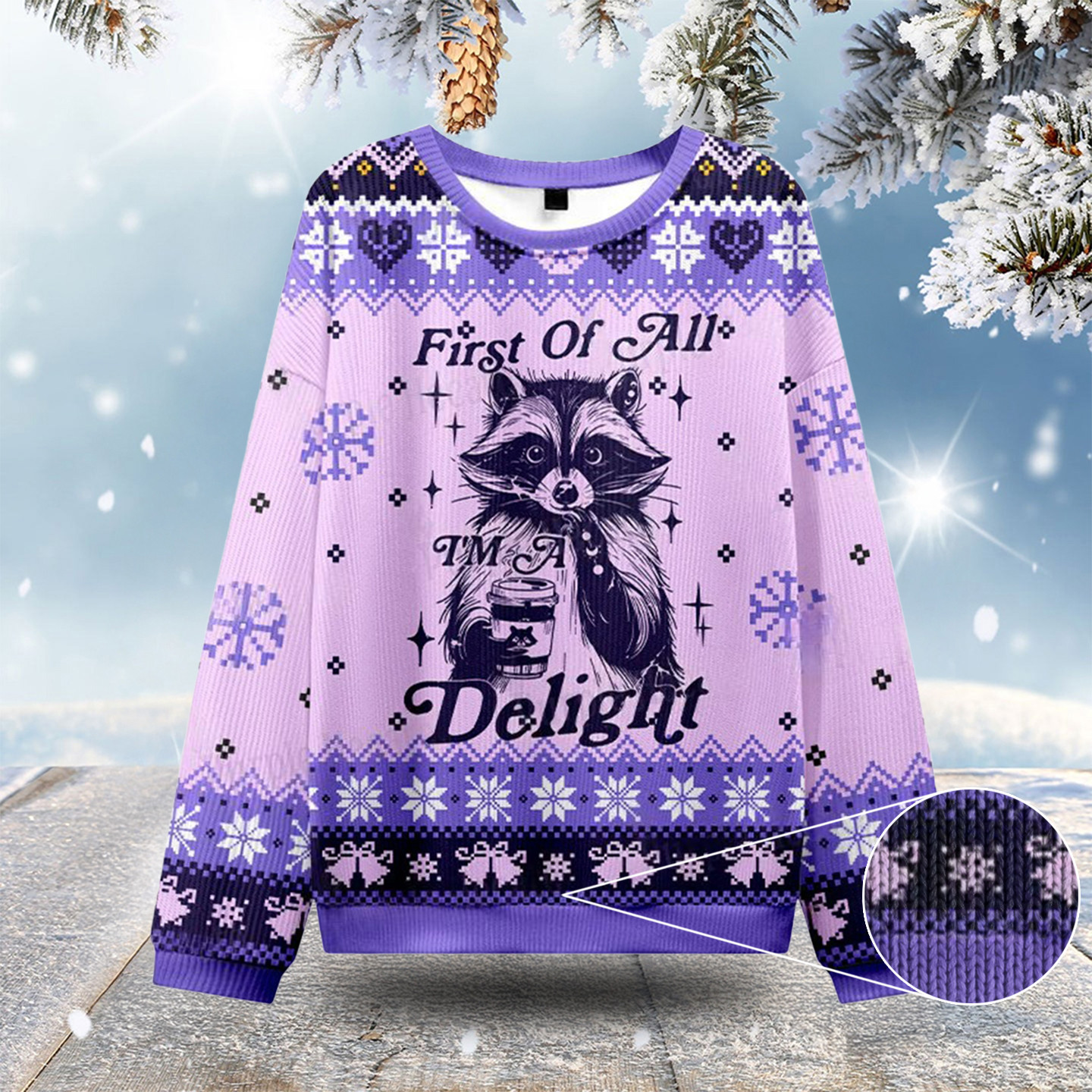 First Of All I M A Delight Raccoon Ugly Christmas Sweatshirts Ugly Holiday Sweater Mom Gifts