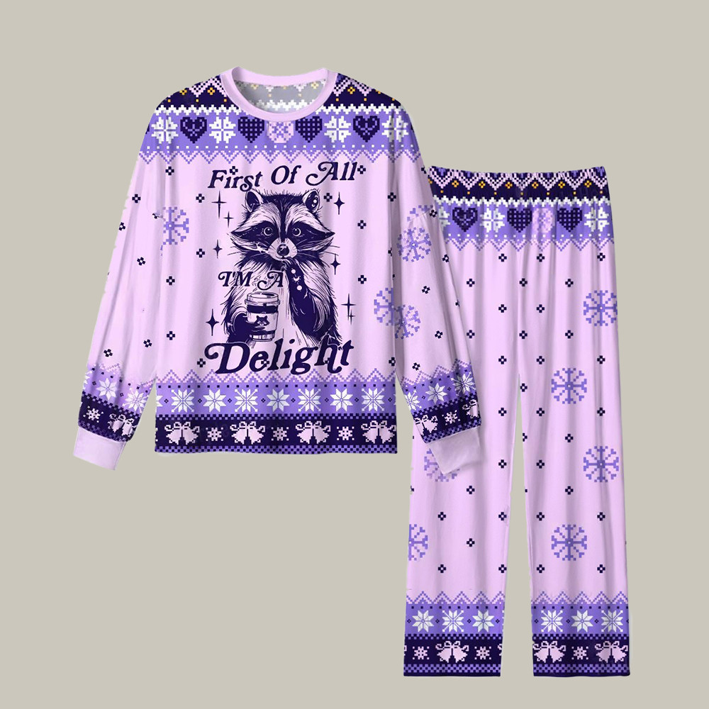 First Of All I'm A Delightful Raccoon Christmas Pajamas Winter Clothing Raccoon Lover Xmas Gift