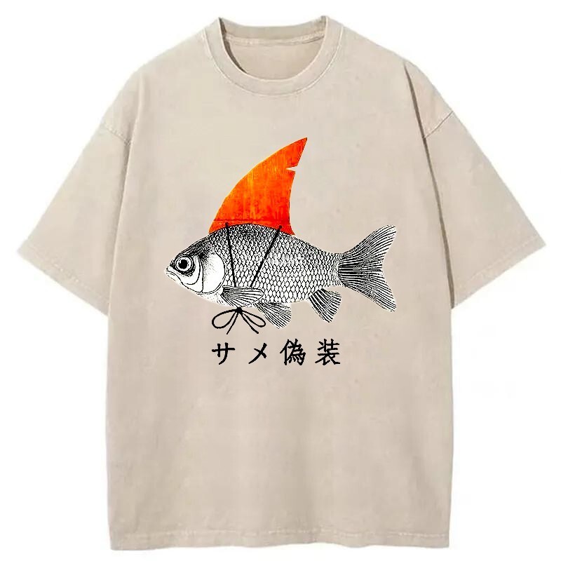 Fish Disguise Washed T-Shirt Retro Streetwear Graphic Top Gifts For Her