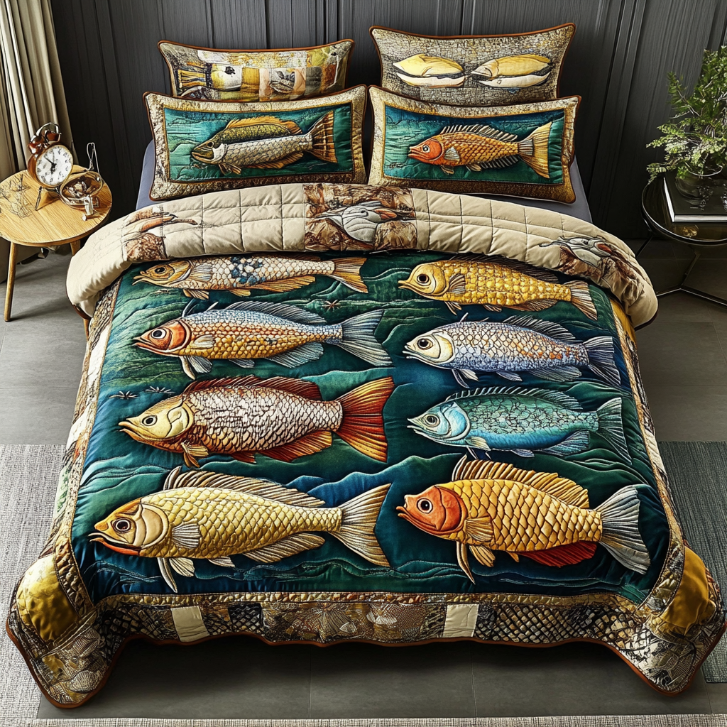 Fish Fantasy Quilted Bedding Set Ultra-Soft Bedding Set for a Hotel-Like Experience