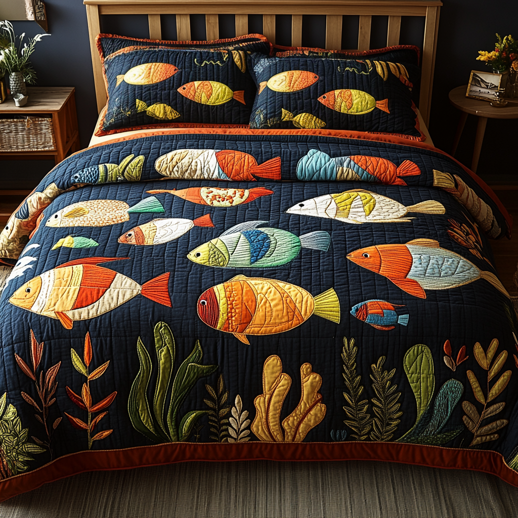 Fish Haven Quilted Bedding Set Thoughtful Bedroom Gift Idea for Any Occasion