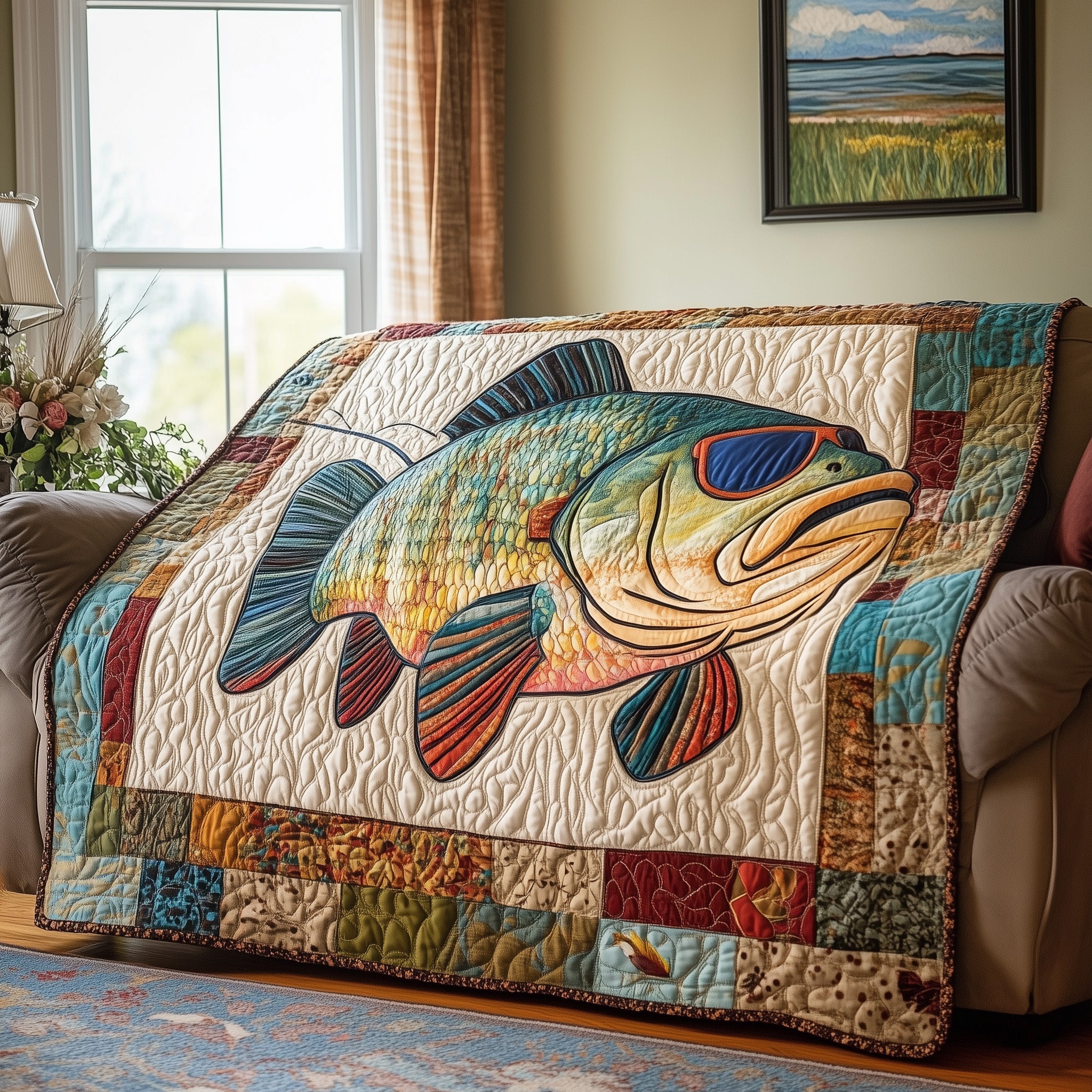 Fish Hunter Quilted Blanket Merchandise Throw BlanketBest Gifts For Fisherman