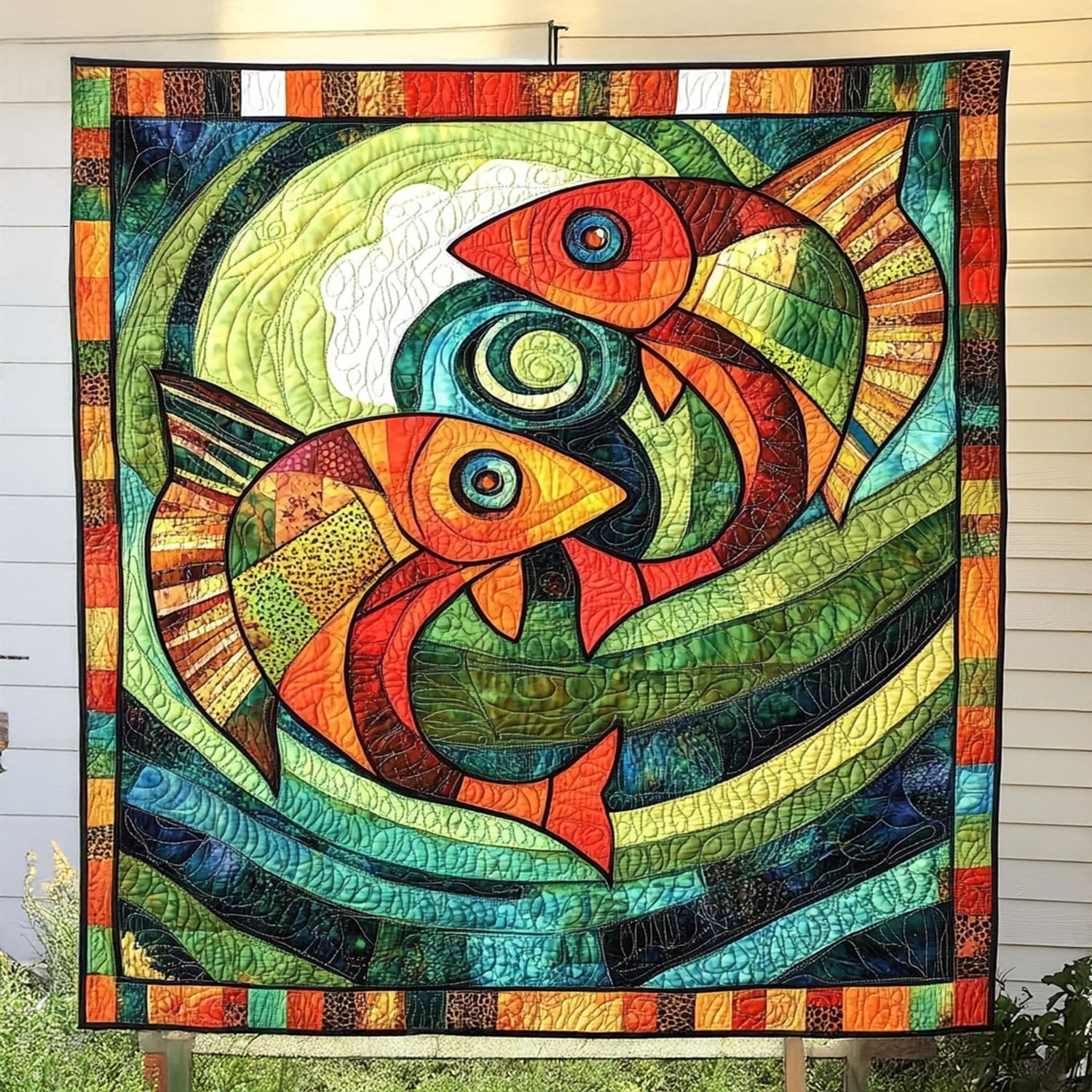 Fish in Motion Quilted Blanket Bedroom Xmas Decor Fishing Gifts For Dad