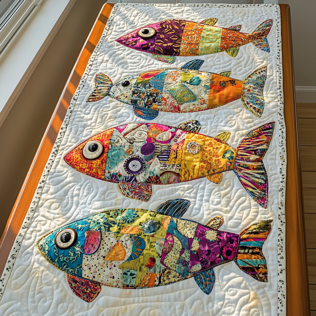 Fish Life Quilted Table Runner Kitchen Table Decor Ideas Unique Gifts Family
