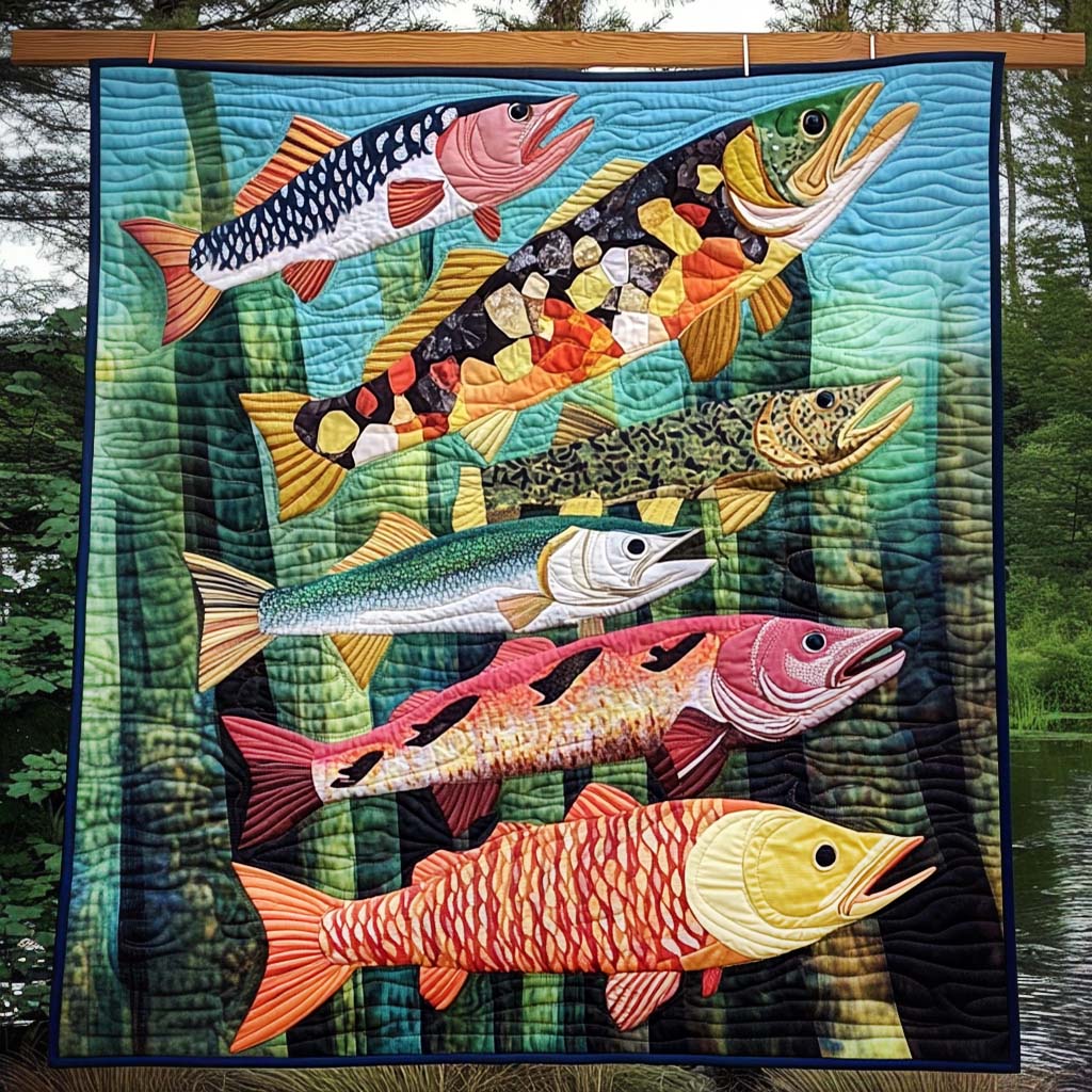 Fish Parade Quilted Blanket Cute Blankets For Bed