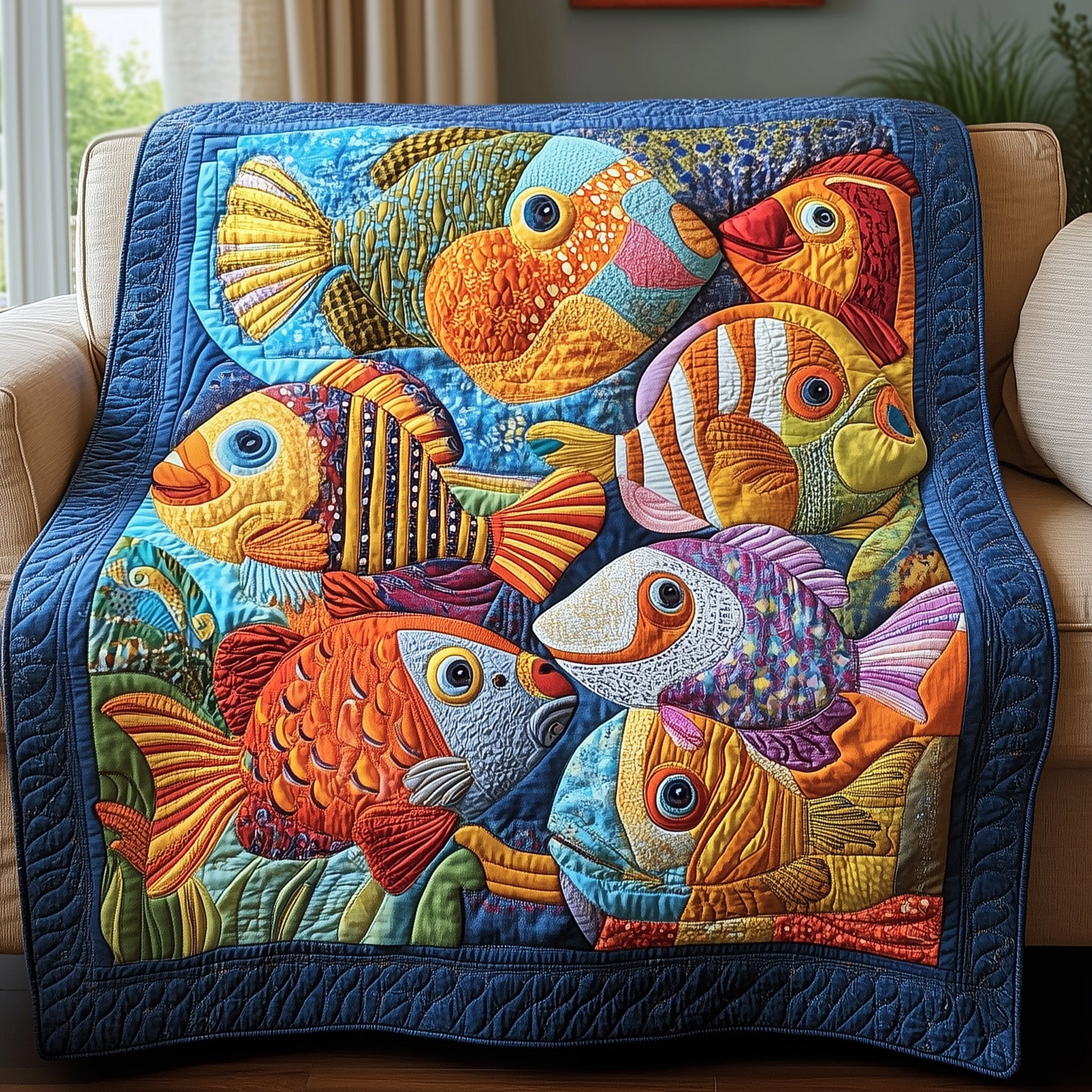 Fish Quilted Blanket Sofa Throw BlanketFishing Themed Gifts For Adults