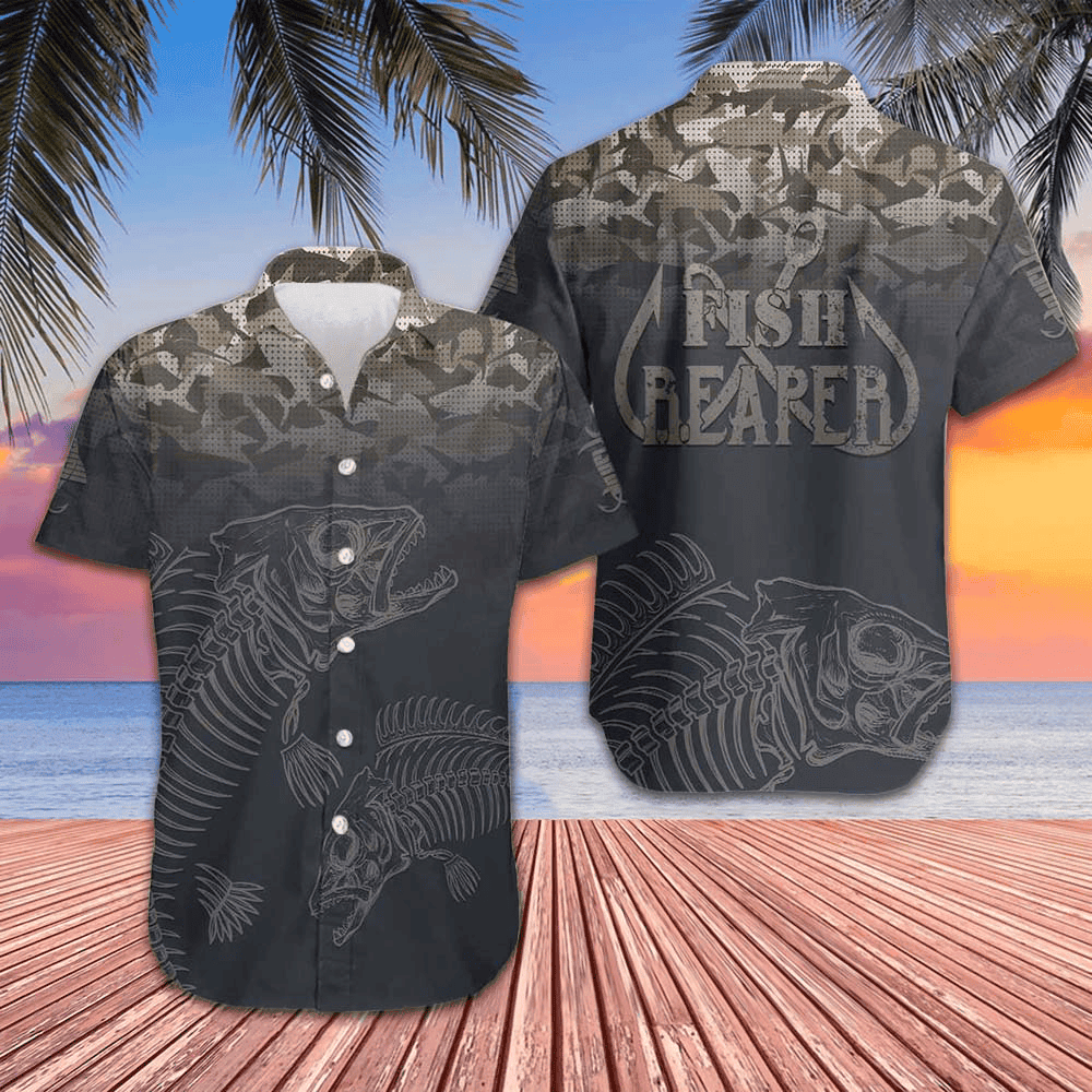 Fish Reaper Skull Skeleton Hawaiian Shirt Beach Button Down Unique Gifts For Friends Fish Reaper Skull Skeleton Hawaiian Shirt Beach Button Down Unique Gifts For Friends