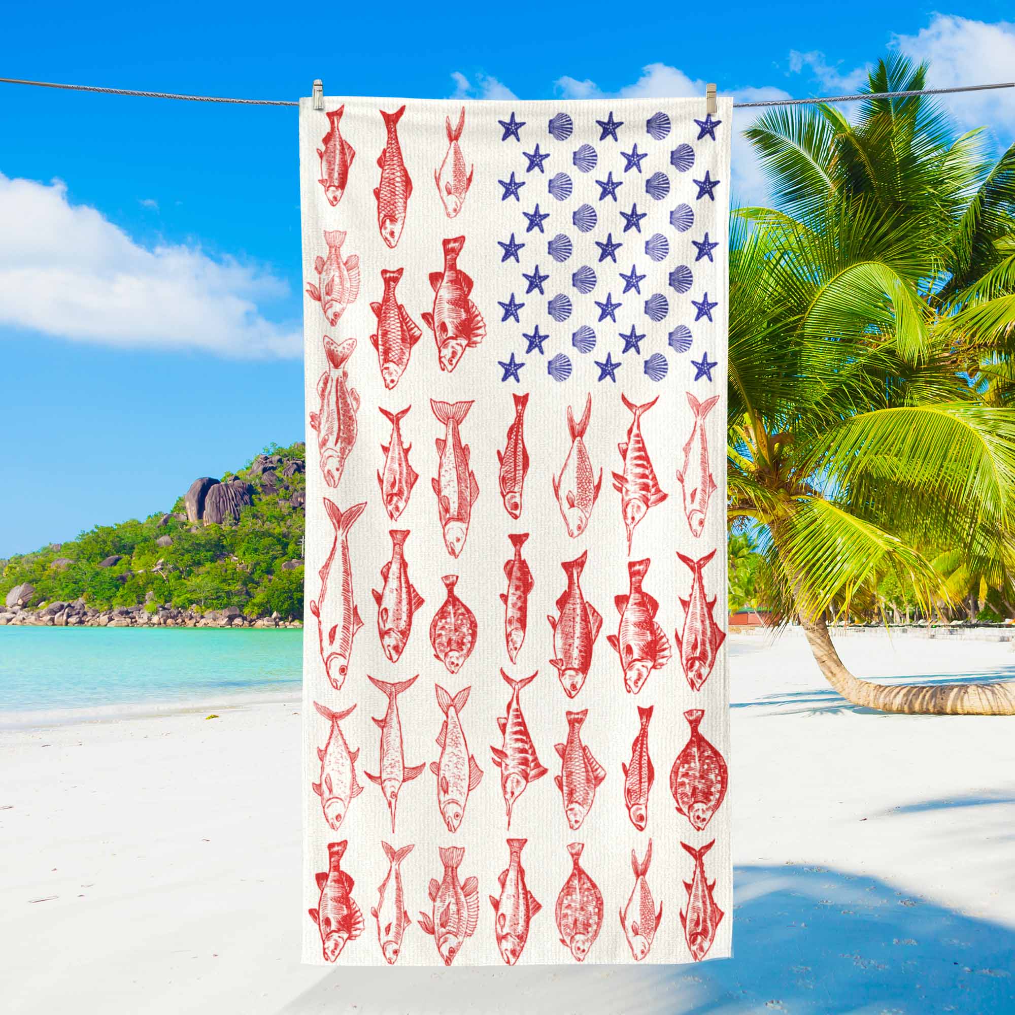 Fish Sea Shells American Beach Towel