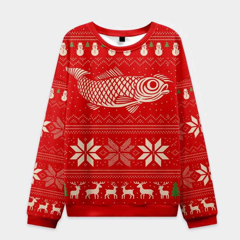 Fish Snowflake Japanese Ugly Christmas Sweater Cute Xmas Holiday Gifts For Fish Lovers