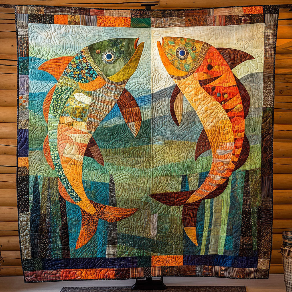Fish Tale Quilted Blanket Winter Decor Blanket Best Fishing Gifts