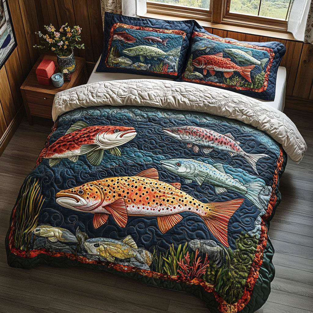 Fish Tales Quilted Bedding Set Bed Decor Ideas Fishing Gifts For Dad