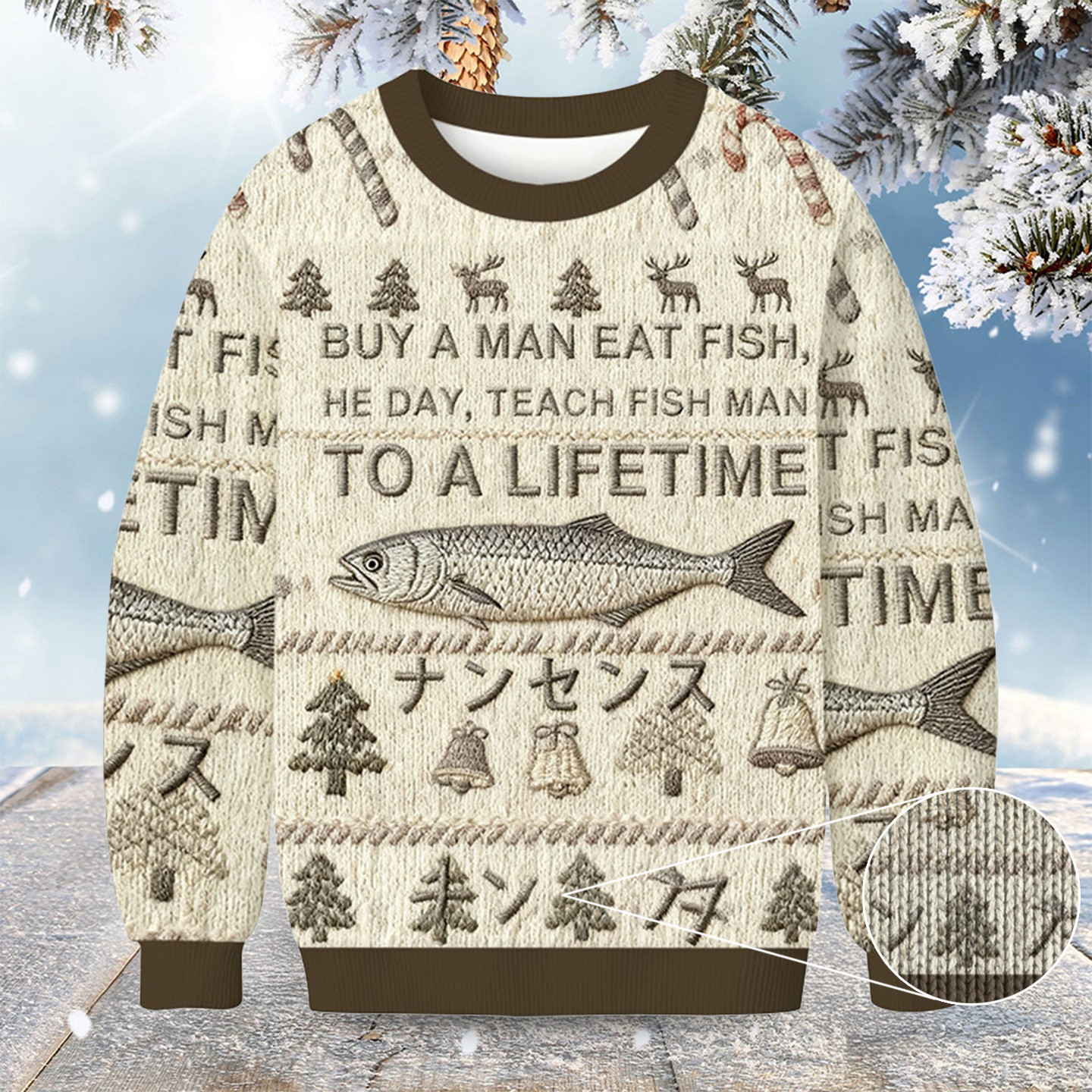 Fish To A Lifetime Christmas Ugly Sweater Winter Clothing Fisherman Xmas Gifts