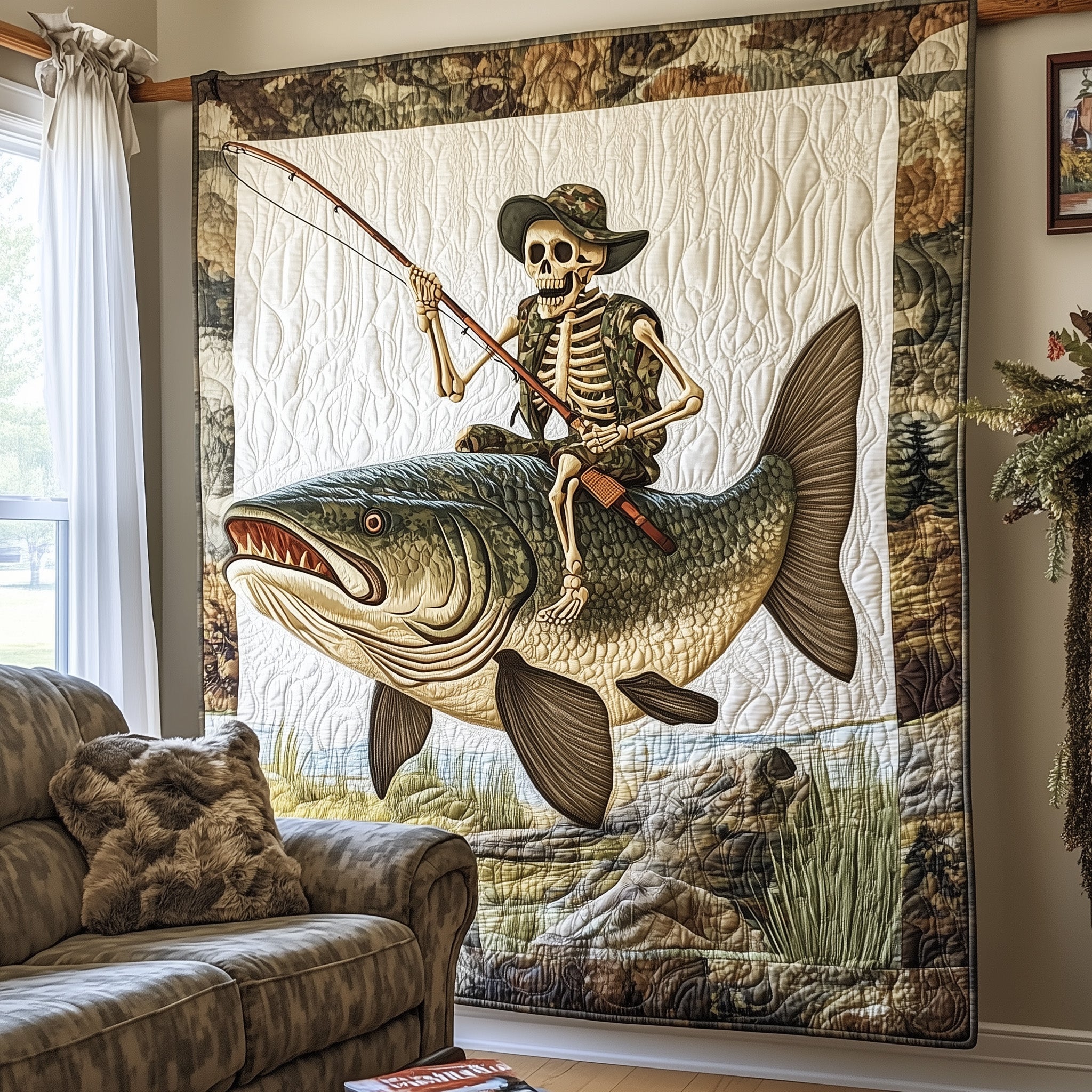 Fisherman Life Quilted Blanket Nice Throw BlanketFishing Presents For Dad
