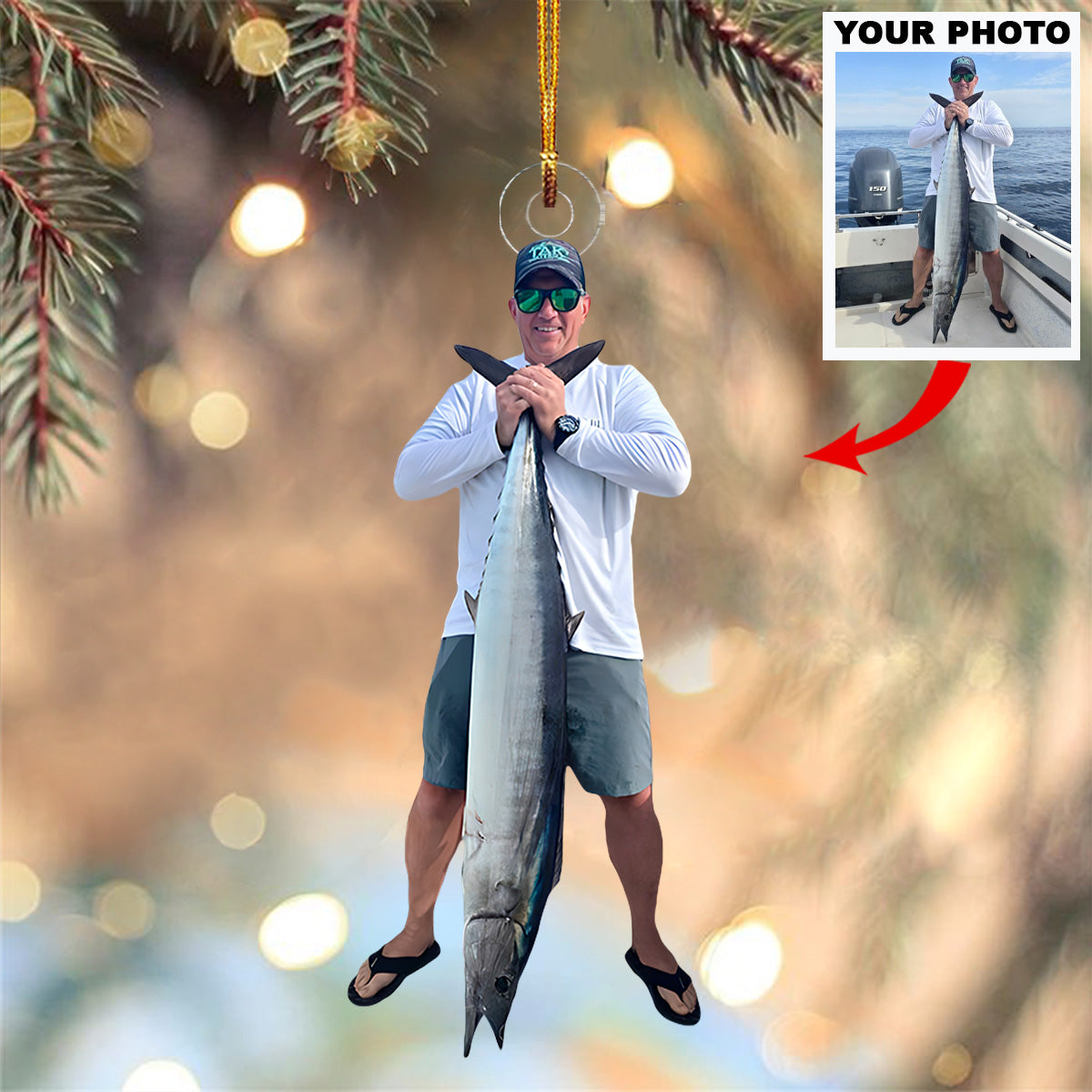 Fisherman S Pride Personalized Photo Mica Ornament Christmas Gift For Anglers And Fish