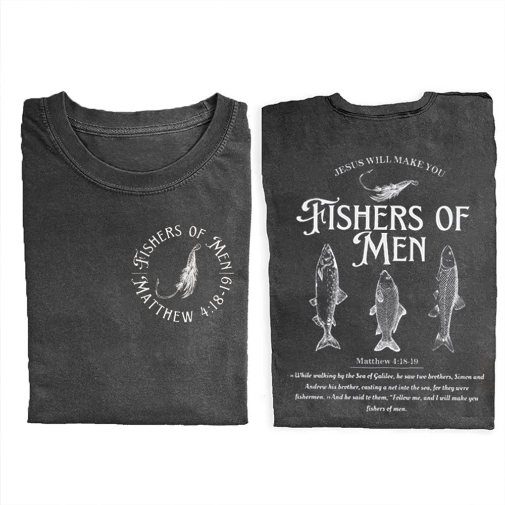 Fishers Of Men Christian Graphic T-Shirt Bible Inspired Christian Clothes Best Gift For Father