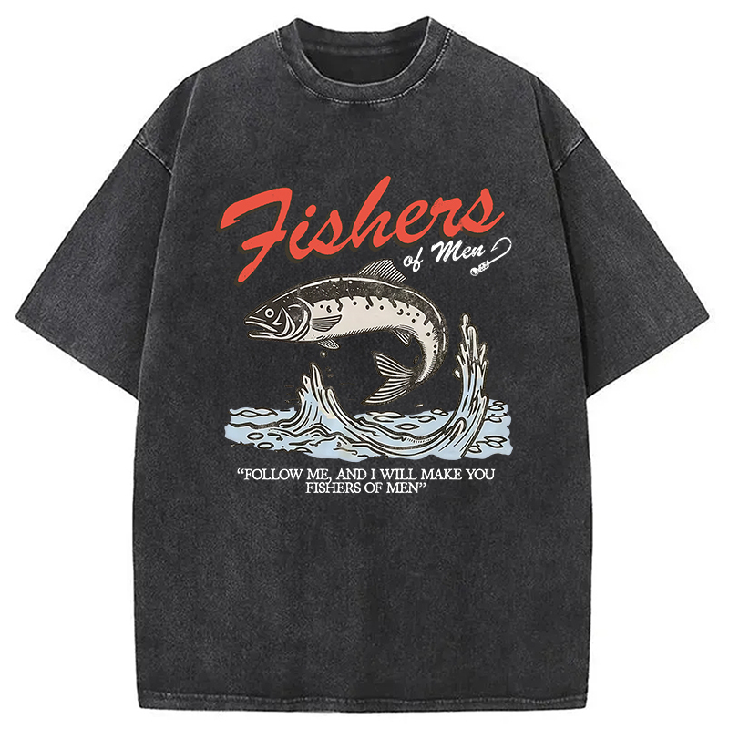 Fishers of Men Washed T-Shirt Retro Streetwear Graphic Top Gifts For BFF Fishers of Men Washed T-Shirt Retro Streetwear Graphic Top Gifts For BFF