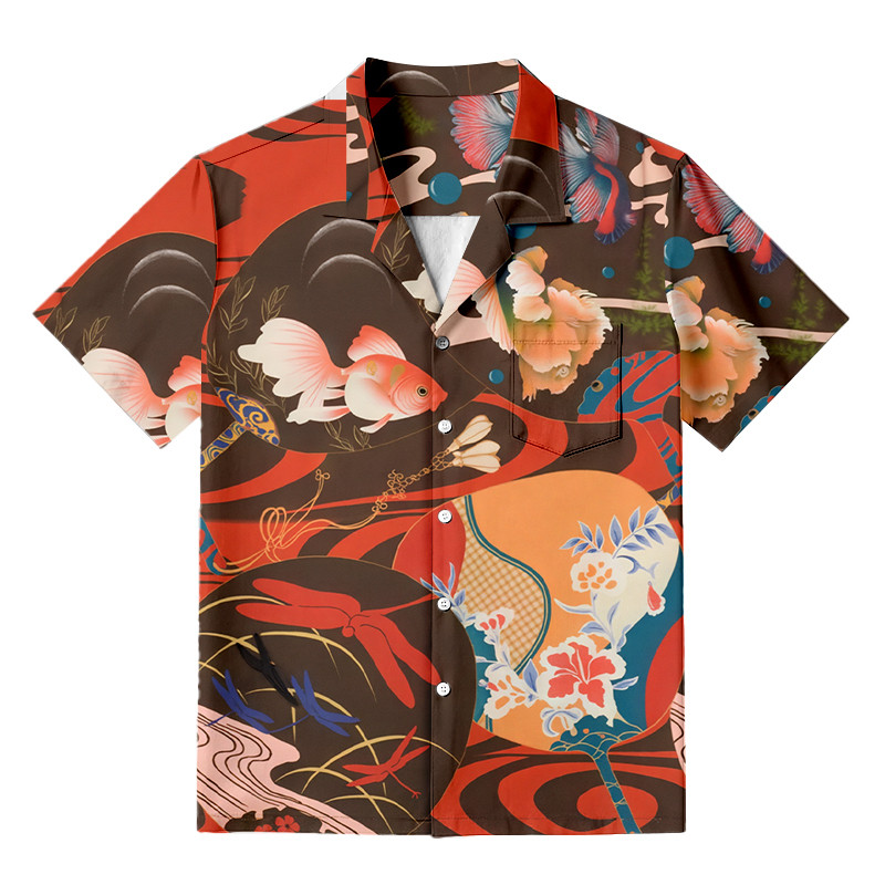Fishes Of Flowing Water Hawaiian Shirt Japanese Style Shirt Best Gifts For Artists
