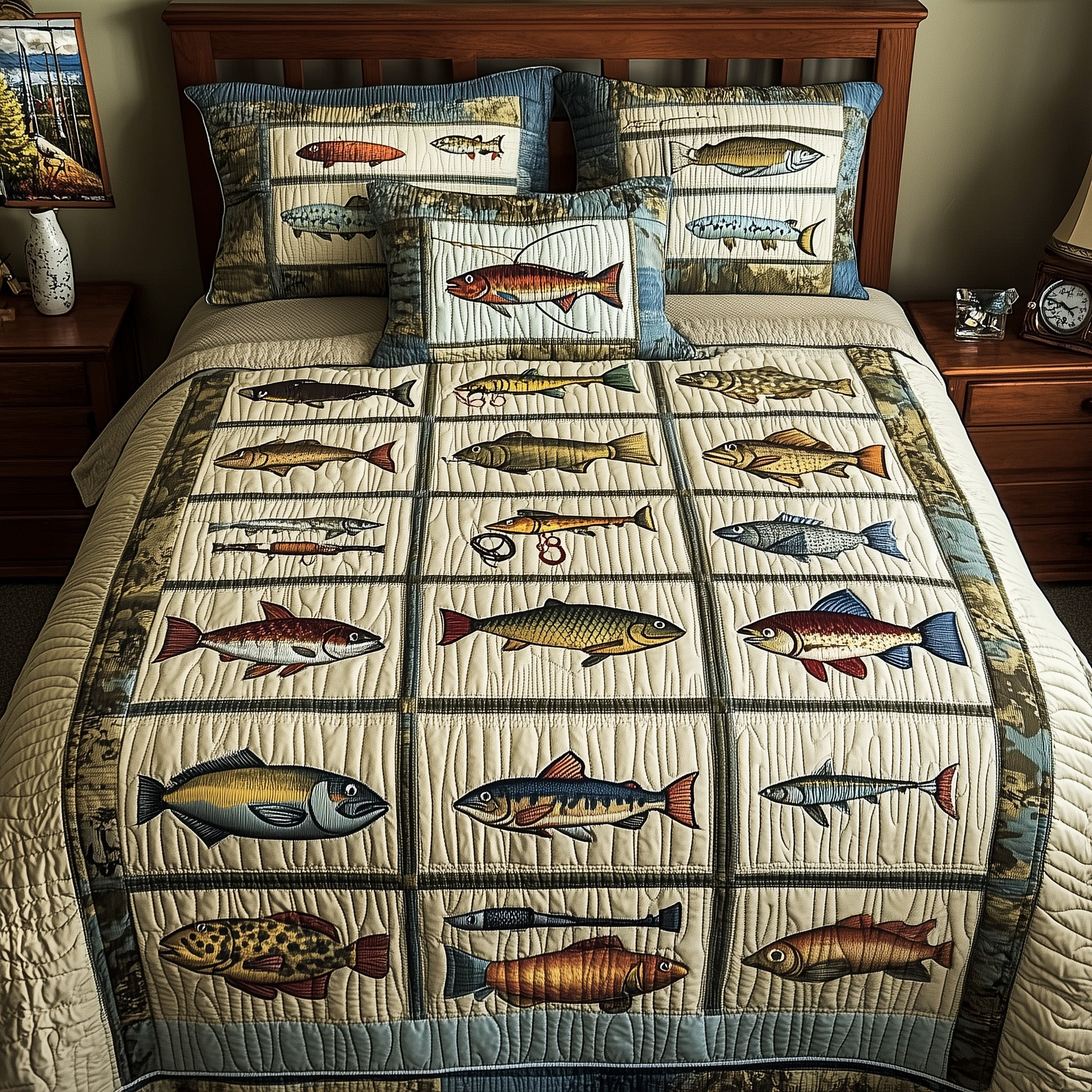 Fishing Adventure Quilted Bedding Set Duvet Cover Bed Sheet Novelty Fishing Gifts