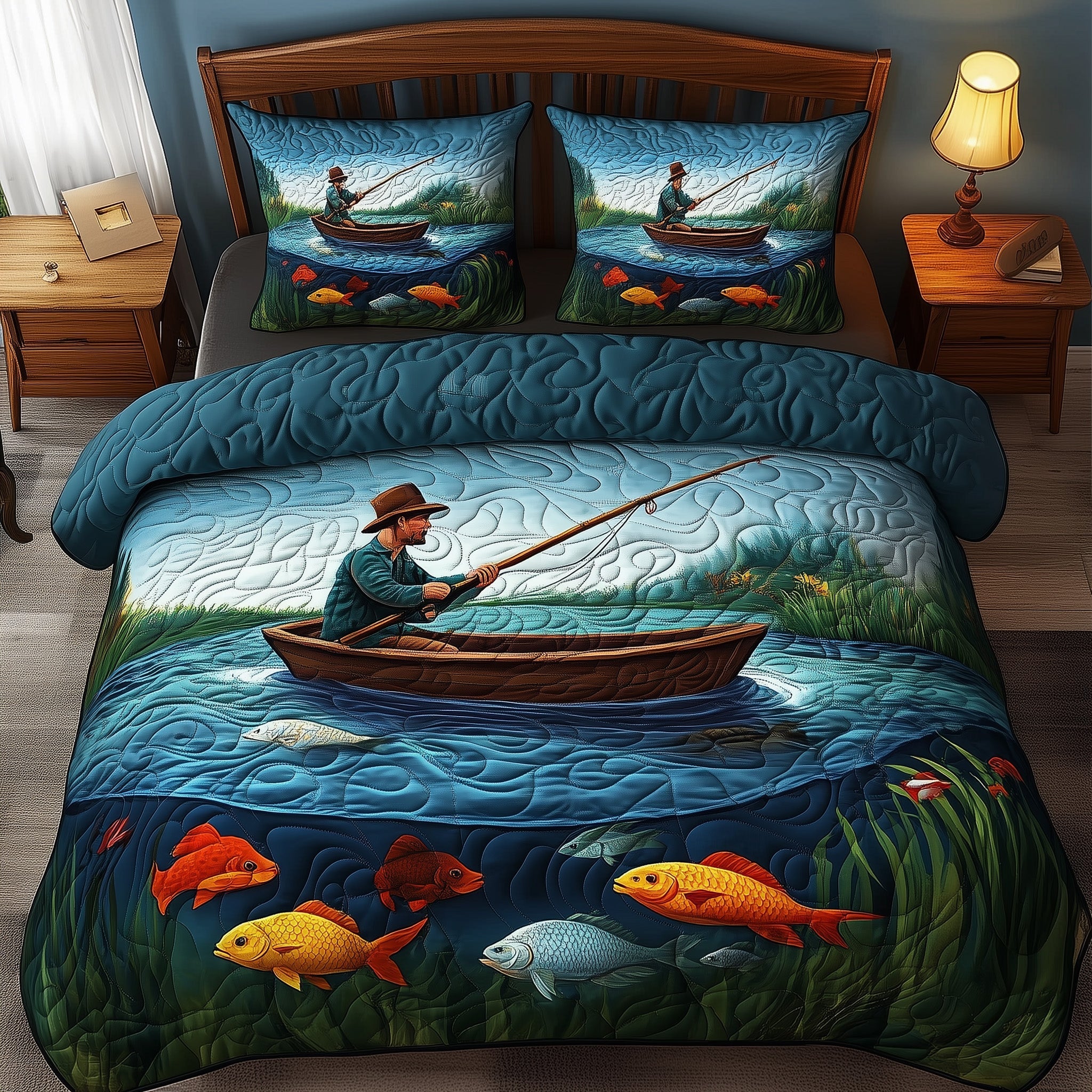 Fishing Bliss Quilted Bedding Set Duvet Cover Merchandise Best Gifts For Fisherman 2025