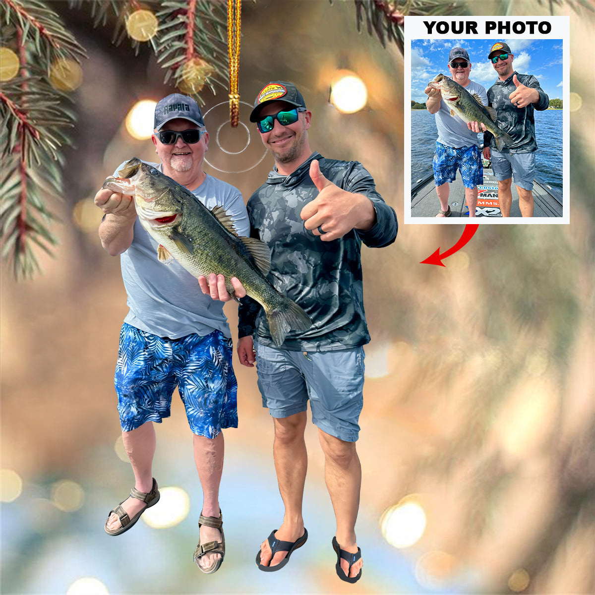 Fishing Cheaper Than Therapy Personalized Custom Photo Mica Ornament Christmas Gift Fo