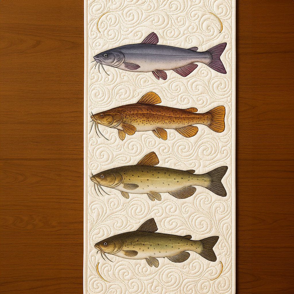 Fishing Delight Quilted Table Runner Dining Decor Gifts For People Who Like Fishing