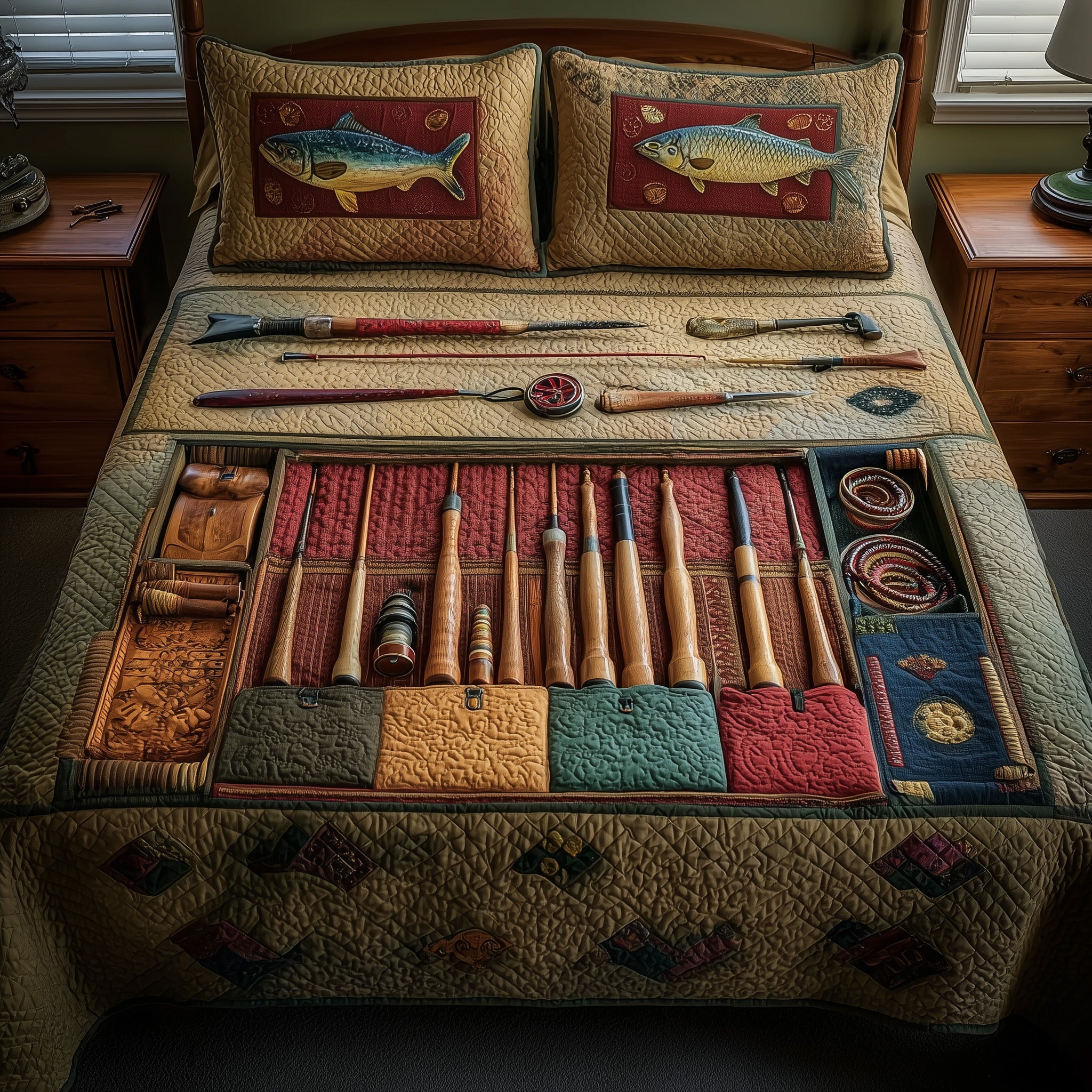 Fishing Delights Quilted Bedding Set Cotton Sateen