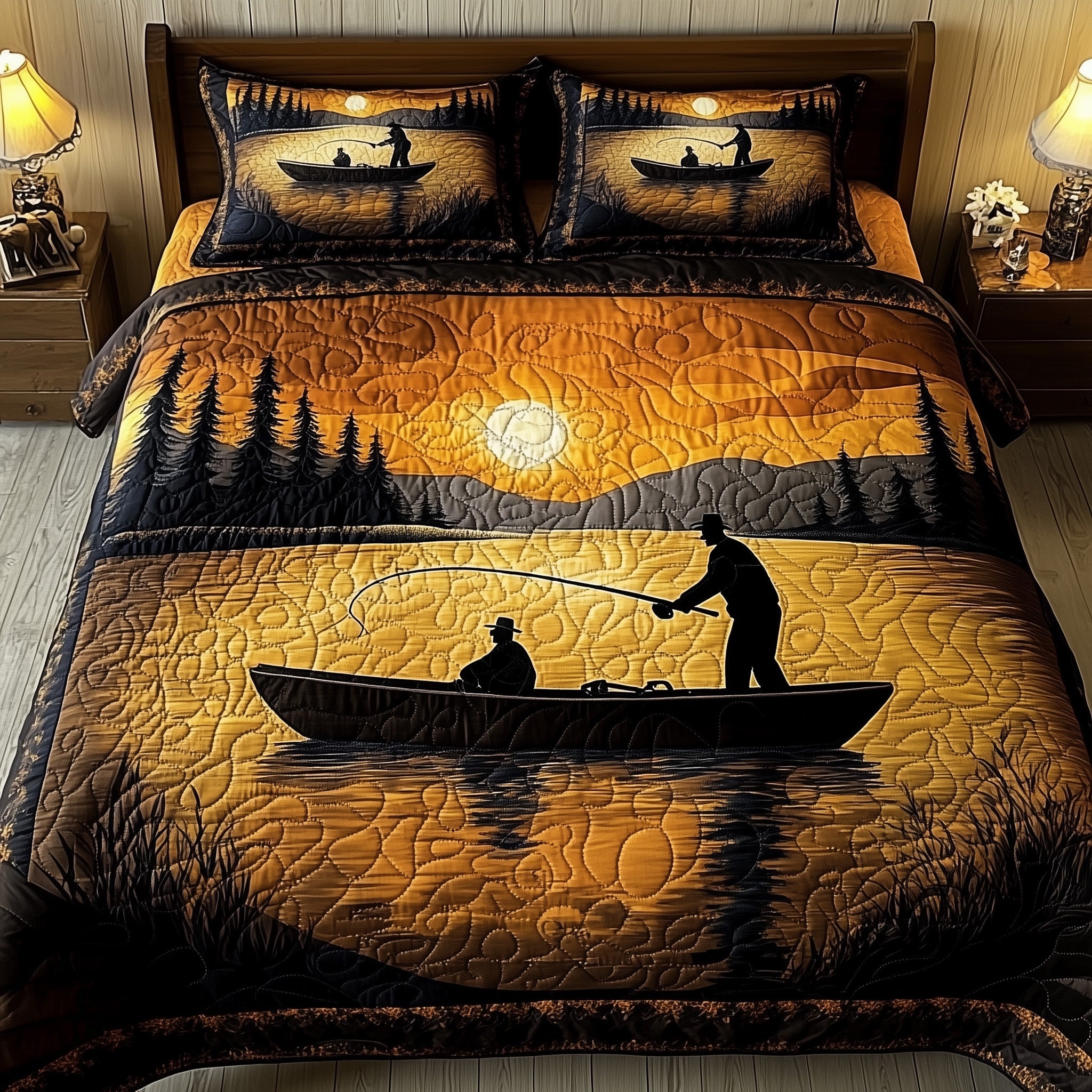 Fishing Delights Quilted Bedding Set Duvet Cover Merchandise Awesome Fishing Lover Gift Ideas