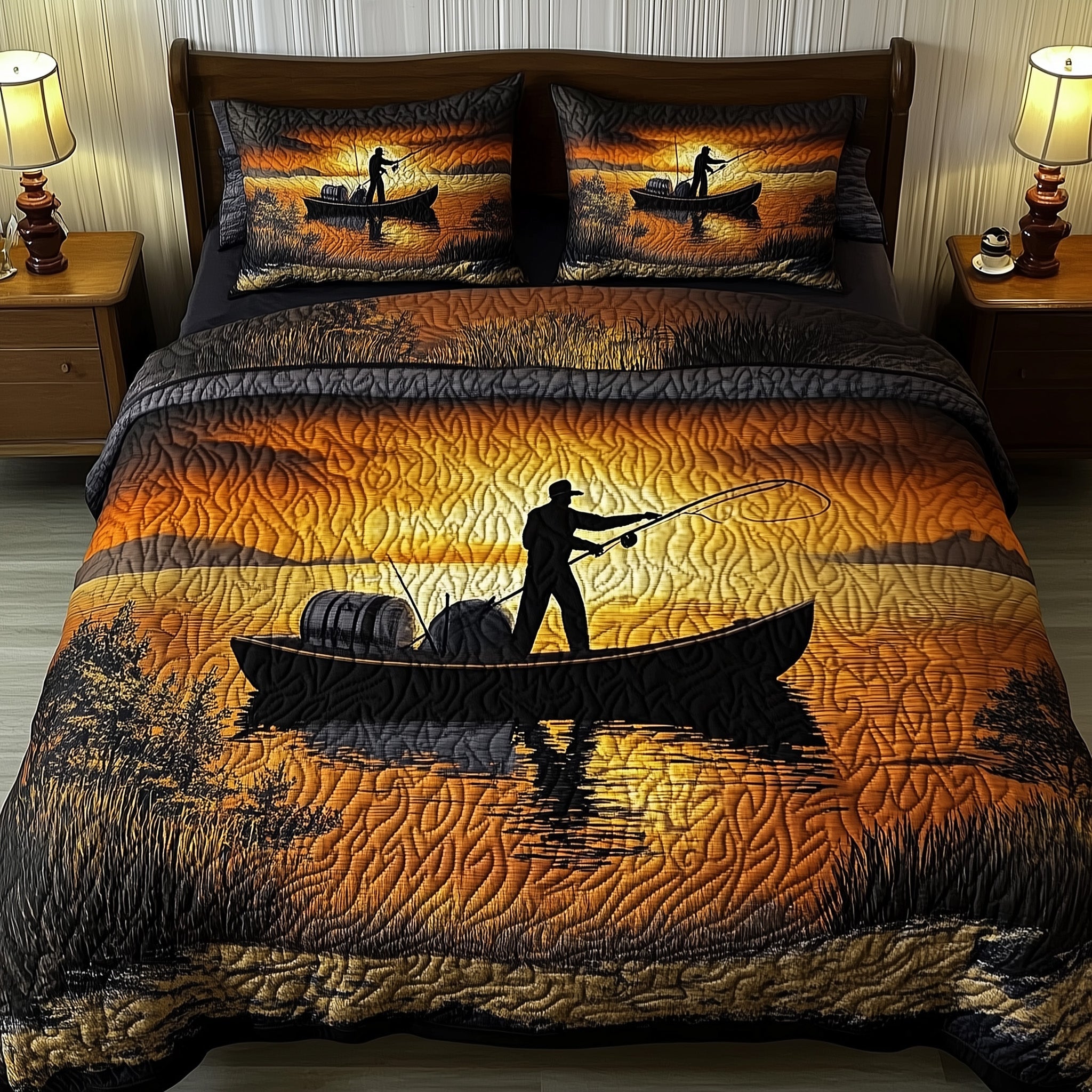 Fishing Delights Quilted Bedding Set Duvet Cover Merchandise Best Fishing Christmas Gifts