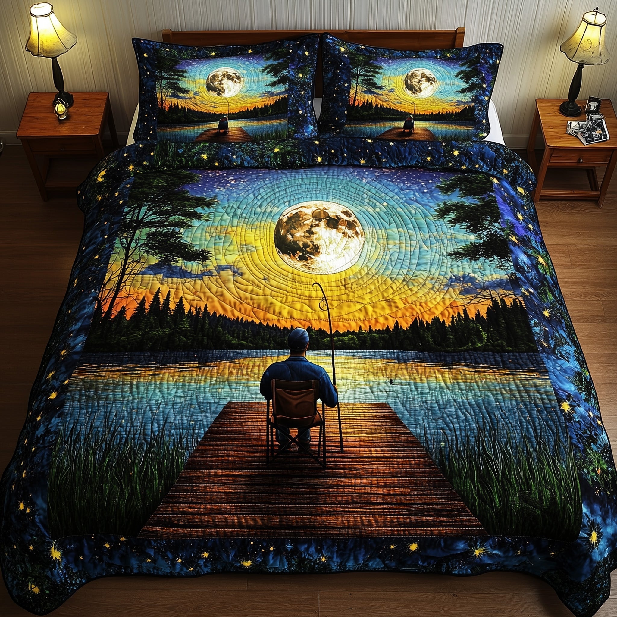 Fishing Delights Quilted Bedding Set Duvet Cover Merchandise Best Fishing Themed Presents