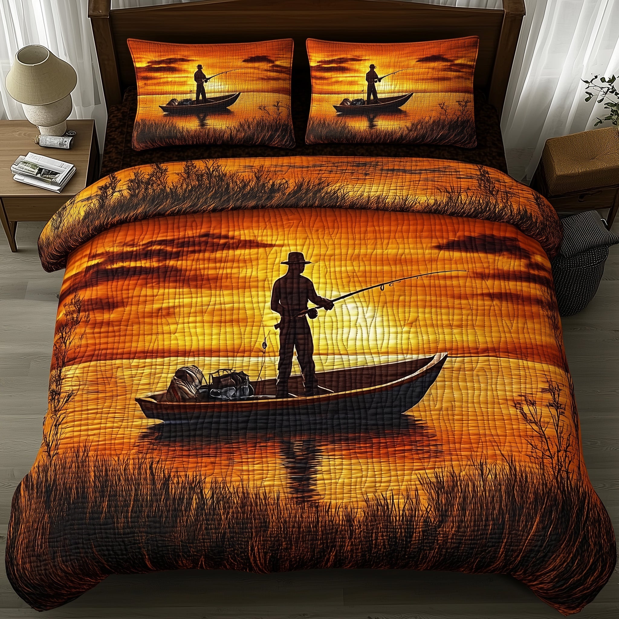Fishing Delights Quilted Bedding Set Duvet Cover Merchandise BestFishing Gifts For Christmas 2025