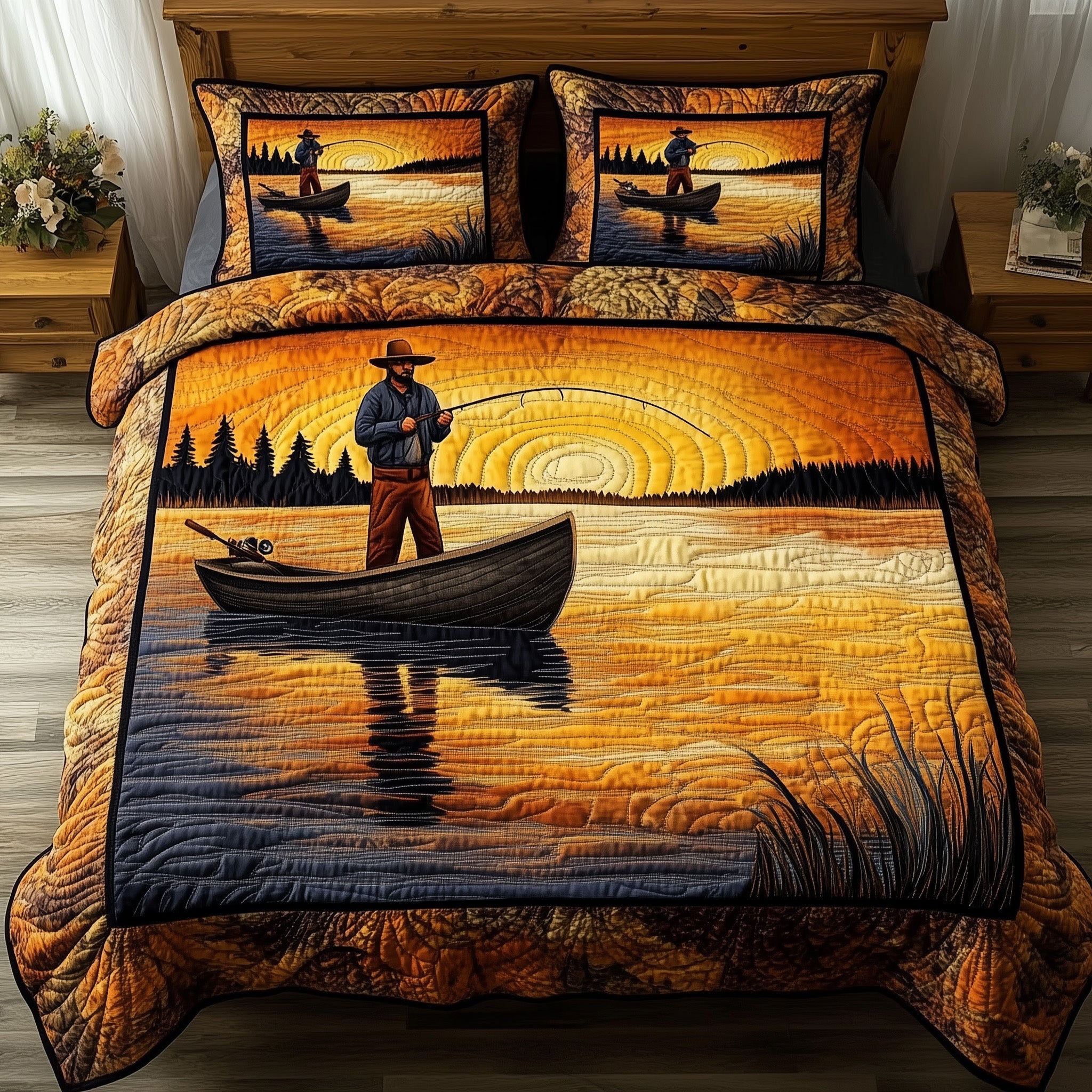 Fishing Delights Quilted Bedding Set Duvet Cover Merchandise Fishing Themed Christmas Gifts