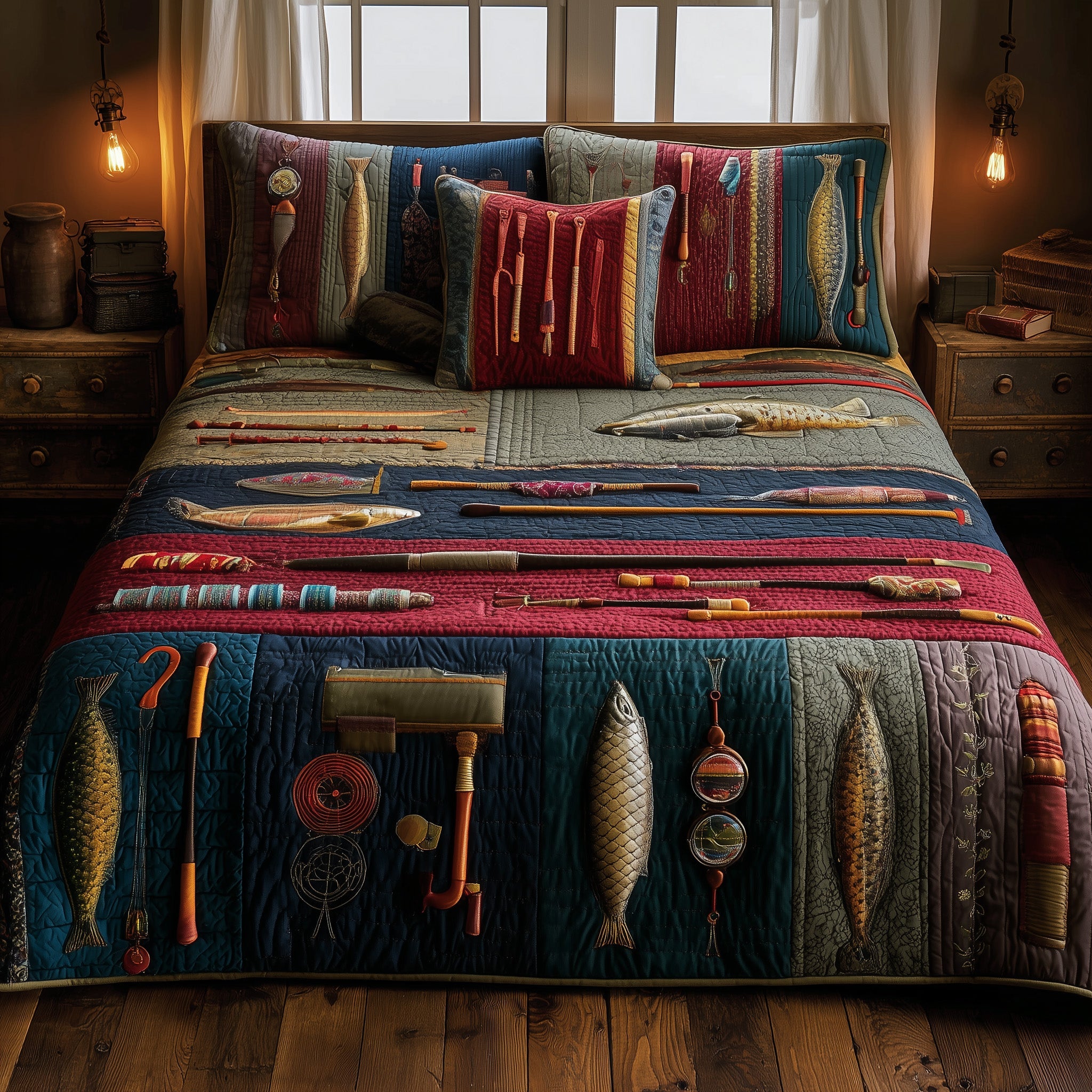 Fishing Delights Quilted Bedding Set Holiday Gift