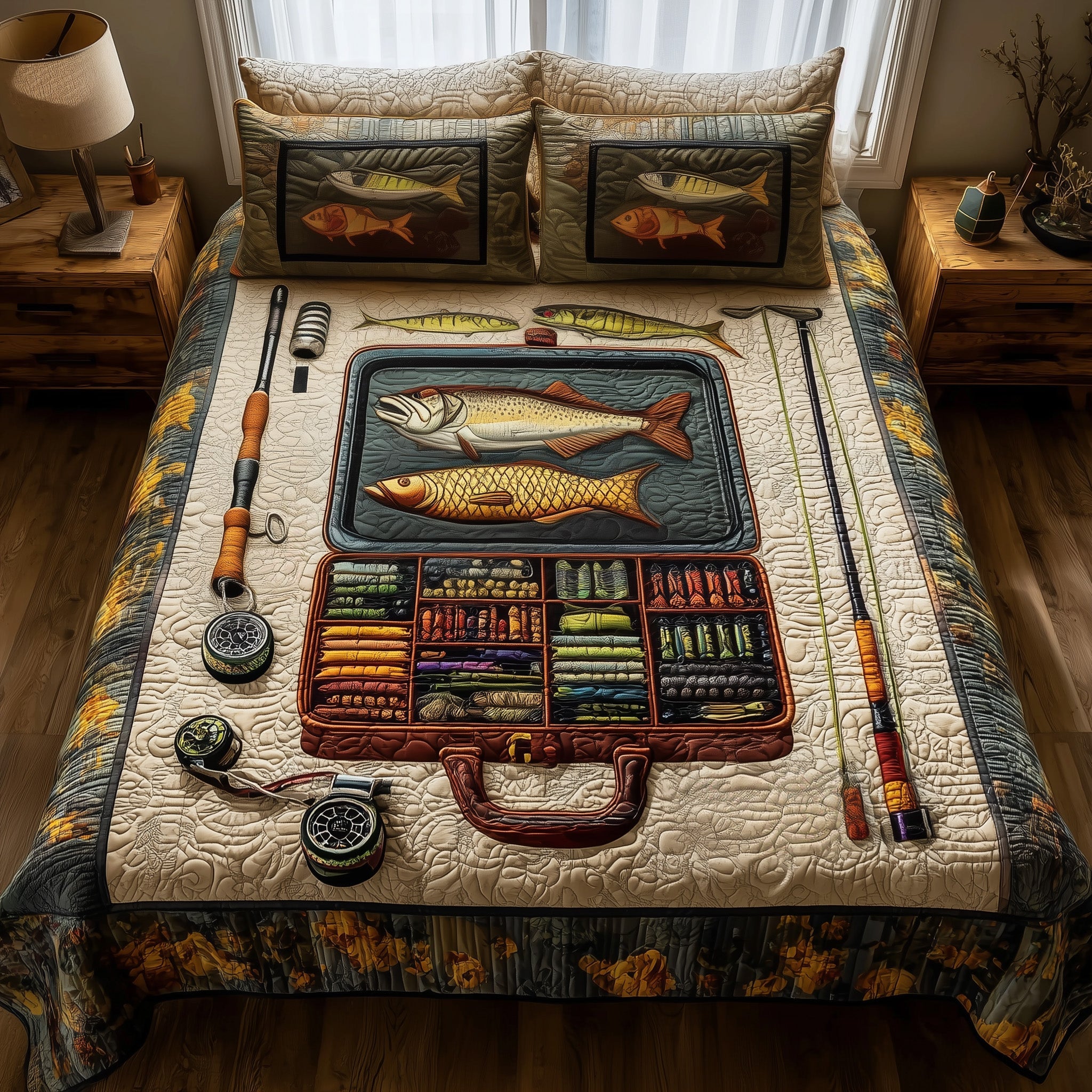 Fishing Delights Quilted Bedding Set Housewarming Gift