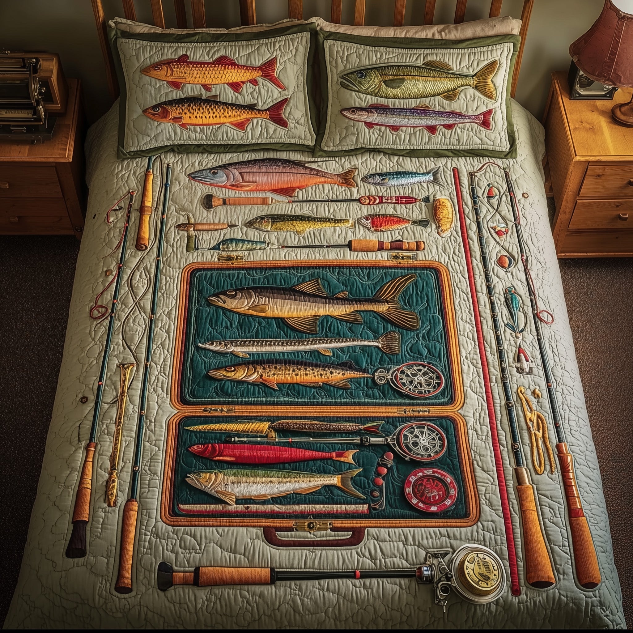 Fishing Delights Quilted Bedding Set Hypoallergenic