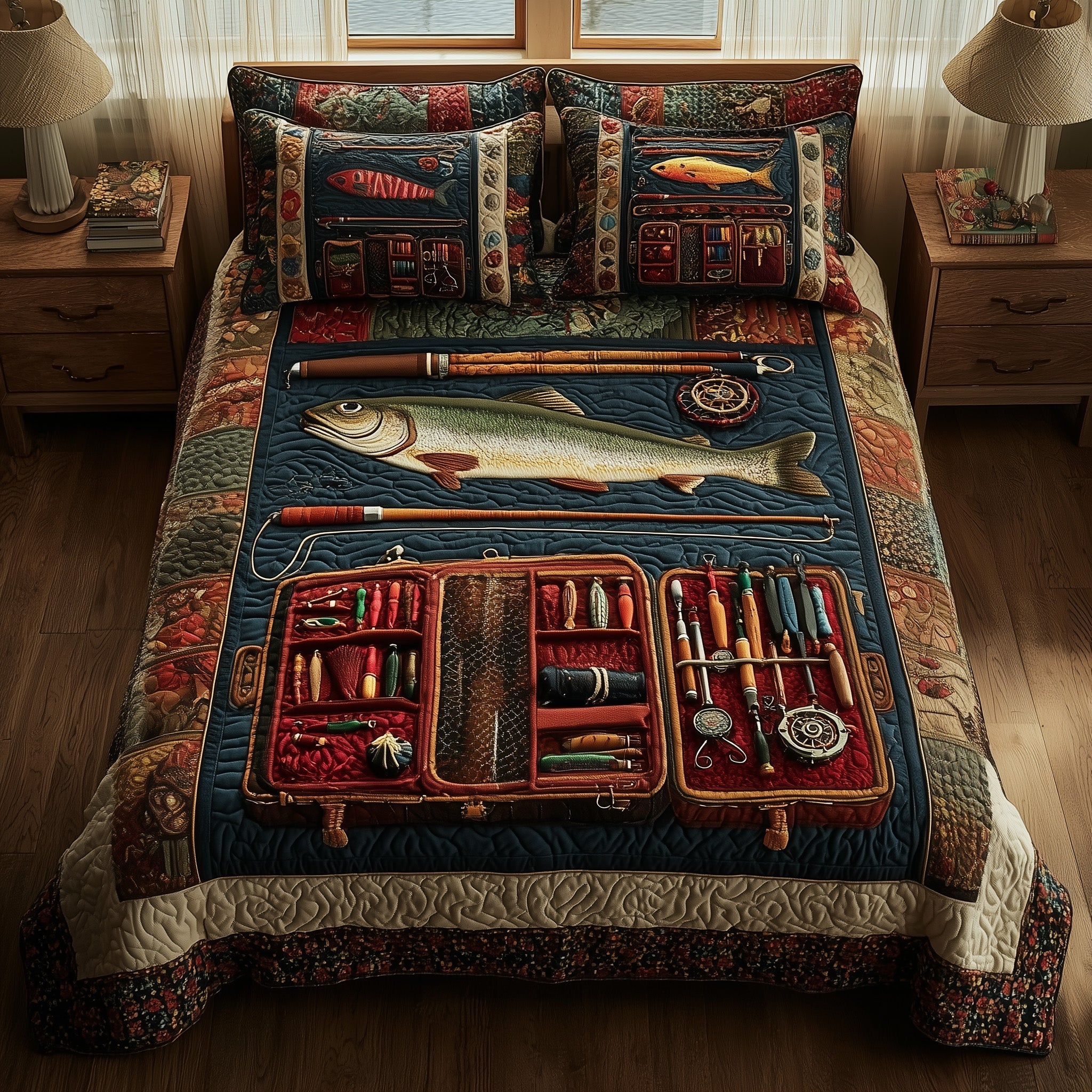 Fishing Delights Quilted Bedding Set New Home Gift