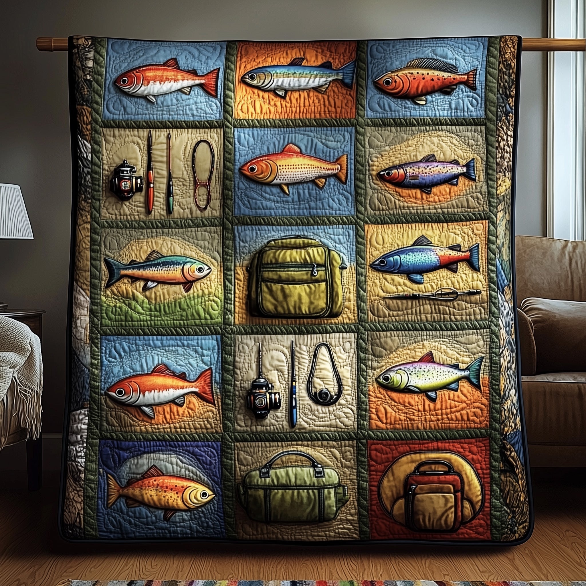 Fishing Delights Quilted Blanket Best Couch Throw BlanketAwesome Fishing Lover Gift Ideas