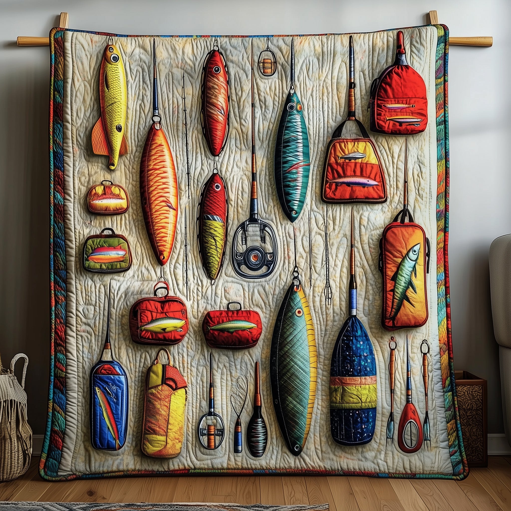 Fishing Delights Quilted Blanket Best Couch Throw BlanketFishing Items For Lovers