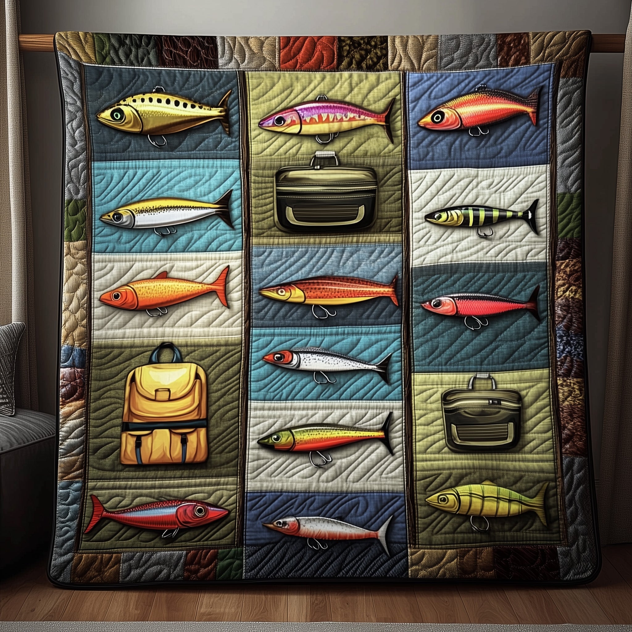 Fishing Delights Quilted Blanket Best Couch Throw BlanketGood Fishing Gifts