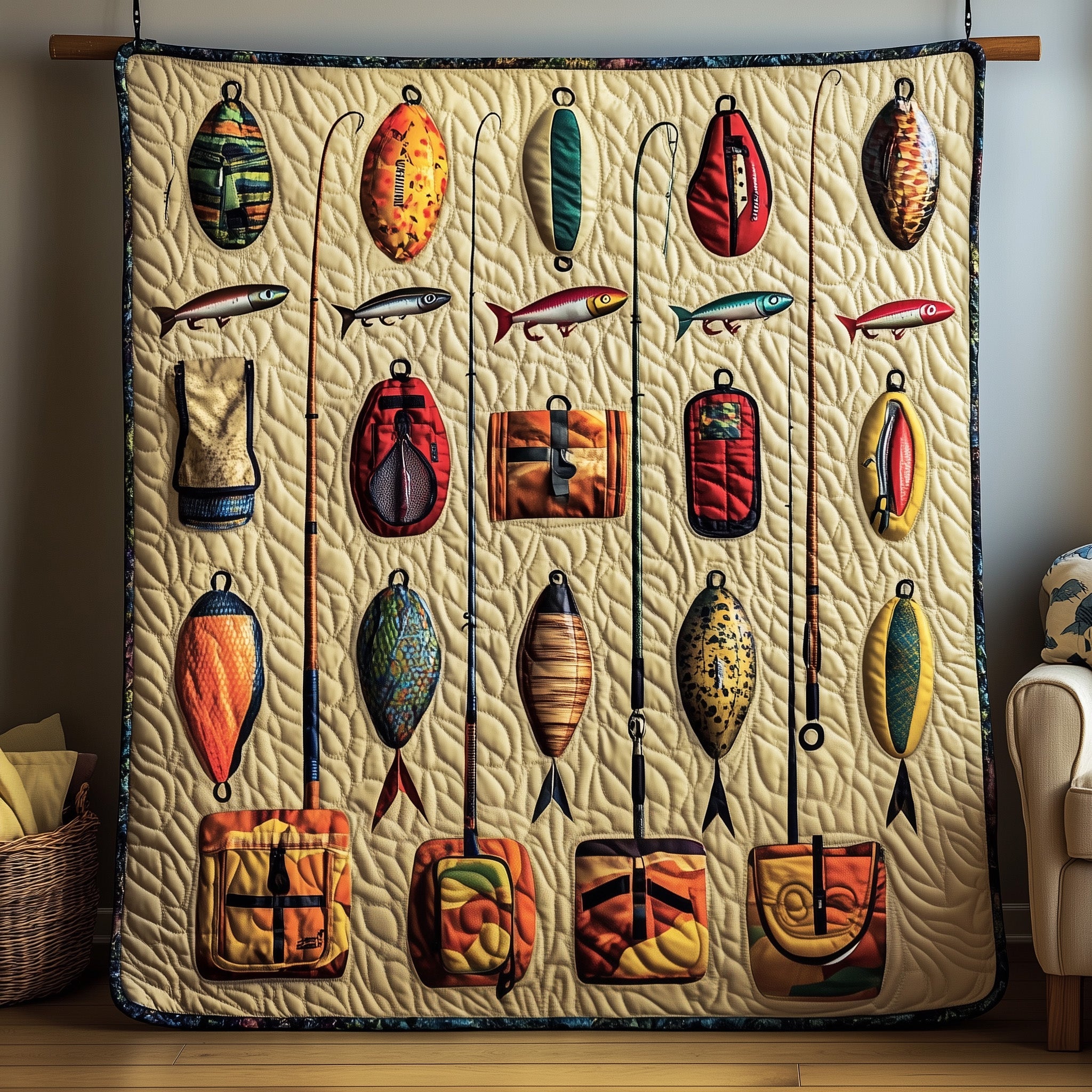 Fishing Delights Quilted Blanket Best Couch Throw BlanketGood Gifts For Fishermen