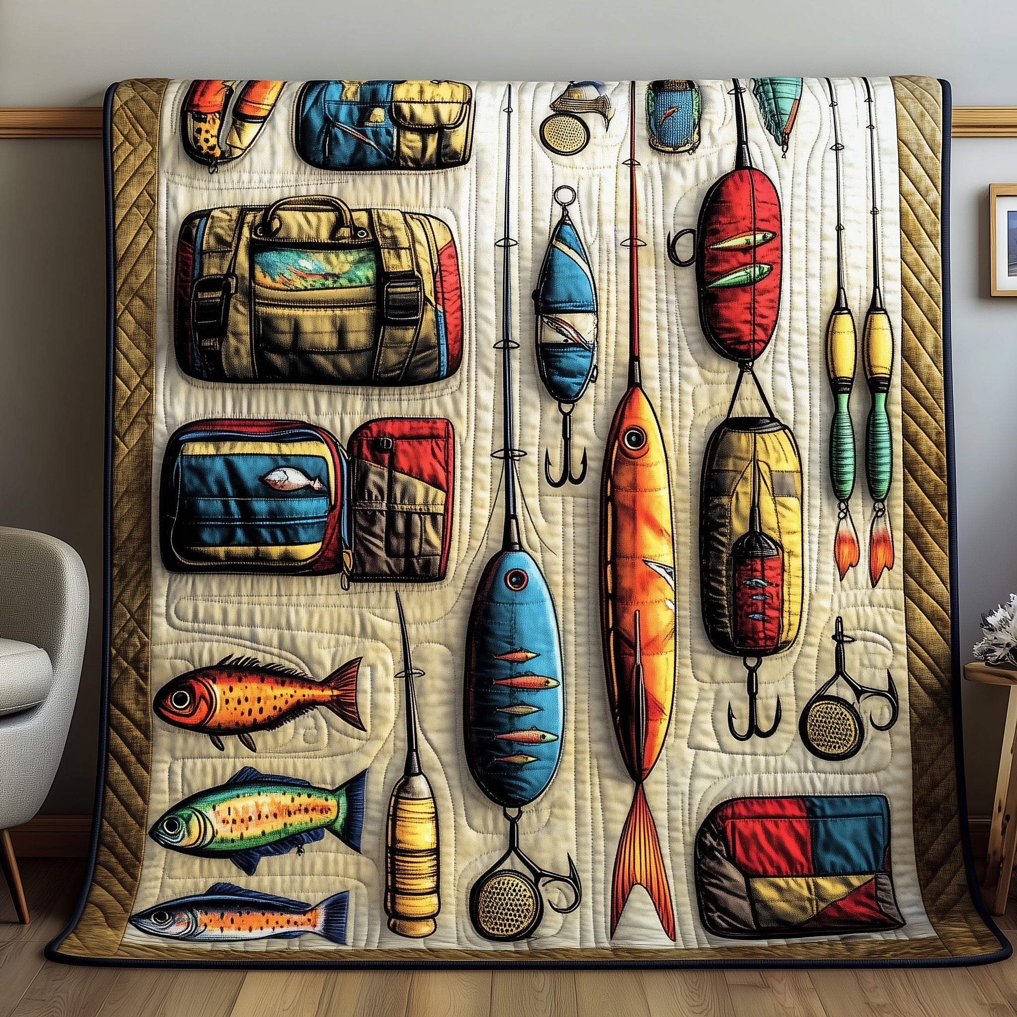 Fishing Delights Quilted Blanket Best Couch Throw BlanketNovelty Fishing Gifts