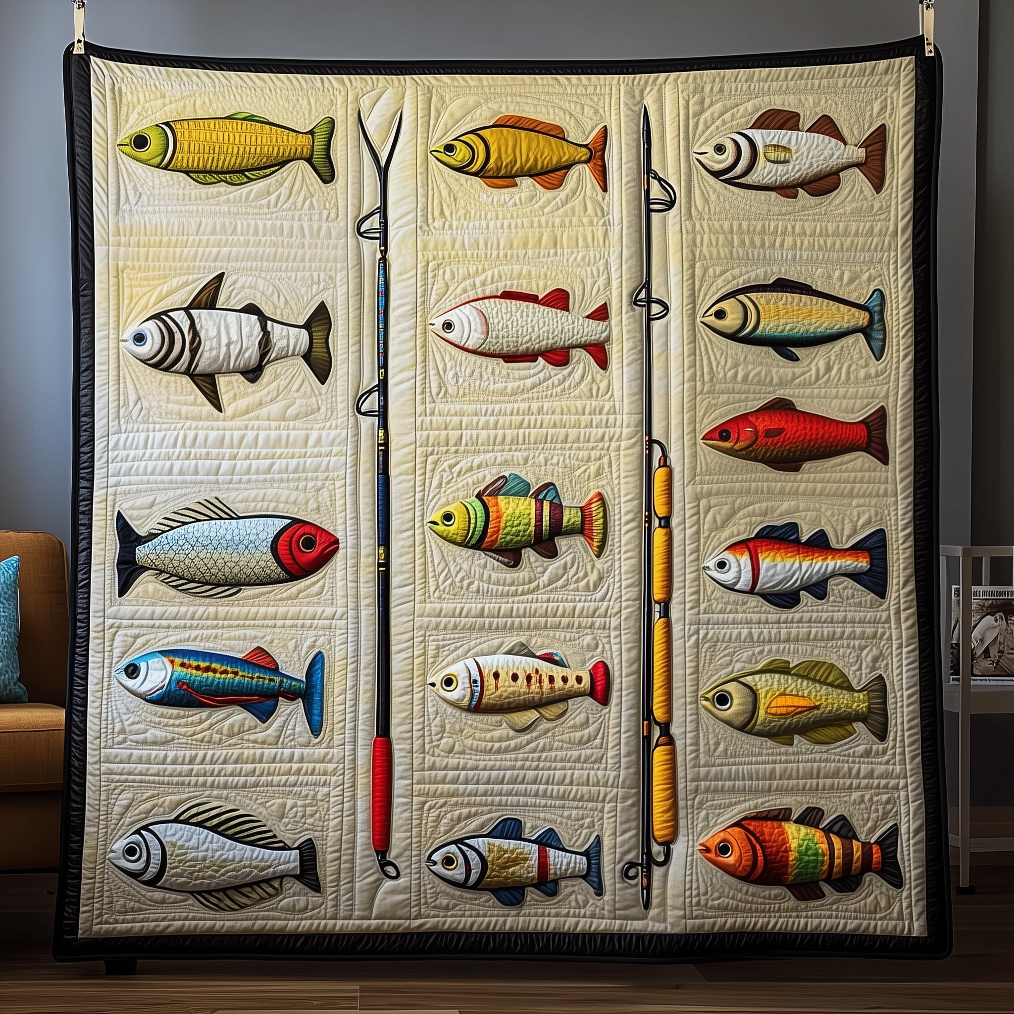 Fishing Delights Quilted Blanket Best Couch Throw BlanketUnique Best Gifts For Fishing Lovers